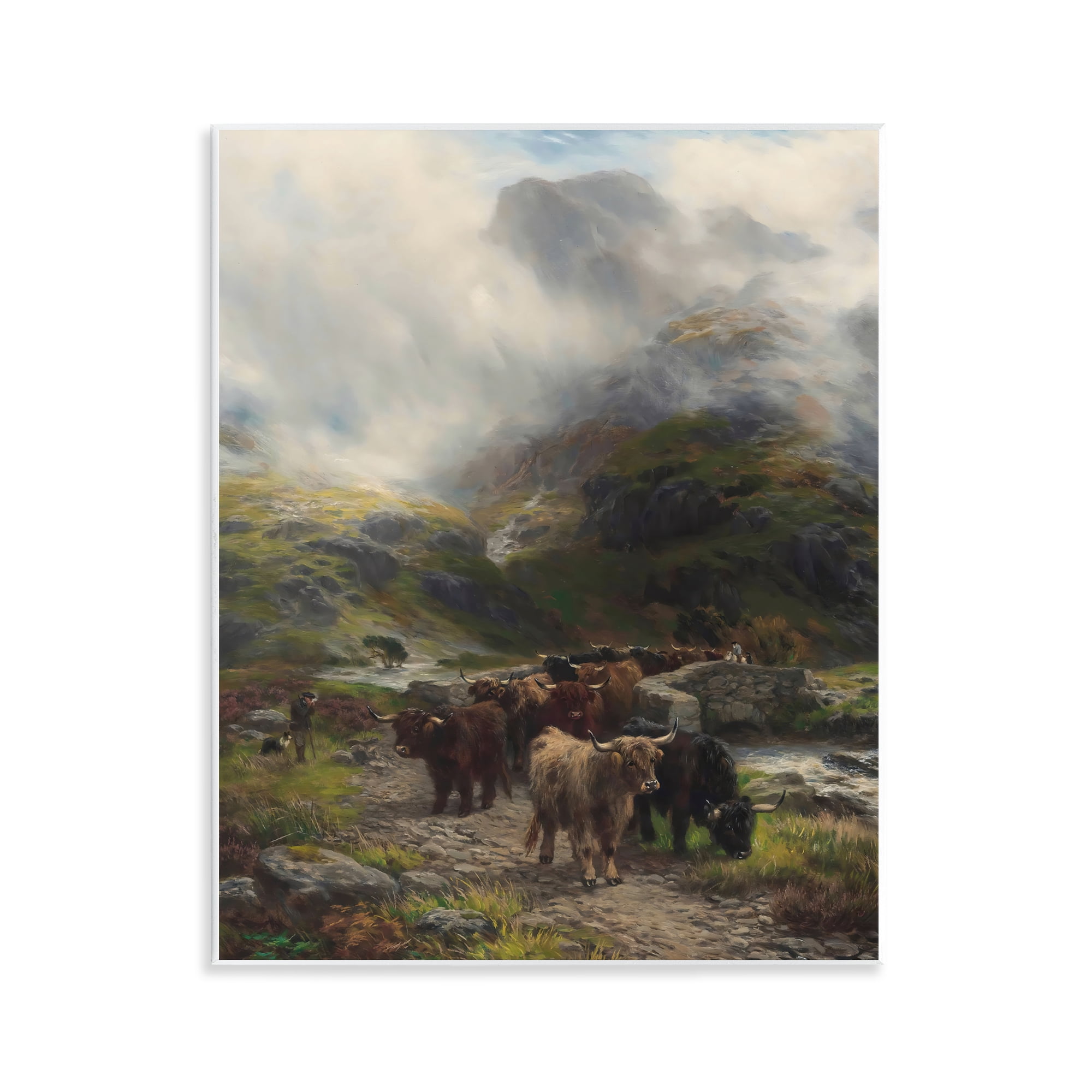 Stupell Industries Moody Highland Cows Herd Wall Plaque Art, design by Arlington Prints