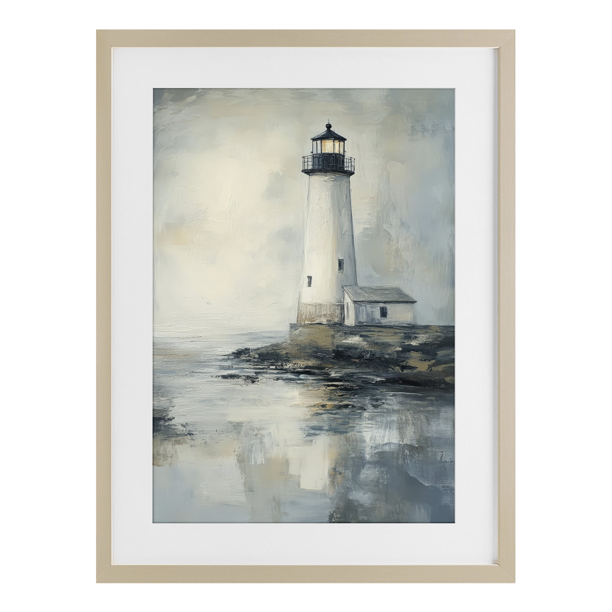 Stupell Industries Moody Lighthouse Reflecting Birch Framed Print Under Glass, design by Petal Prints Design