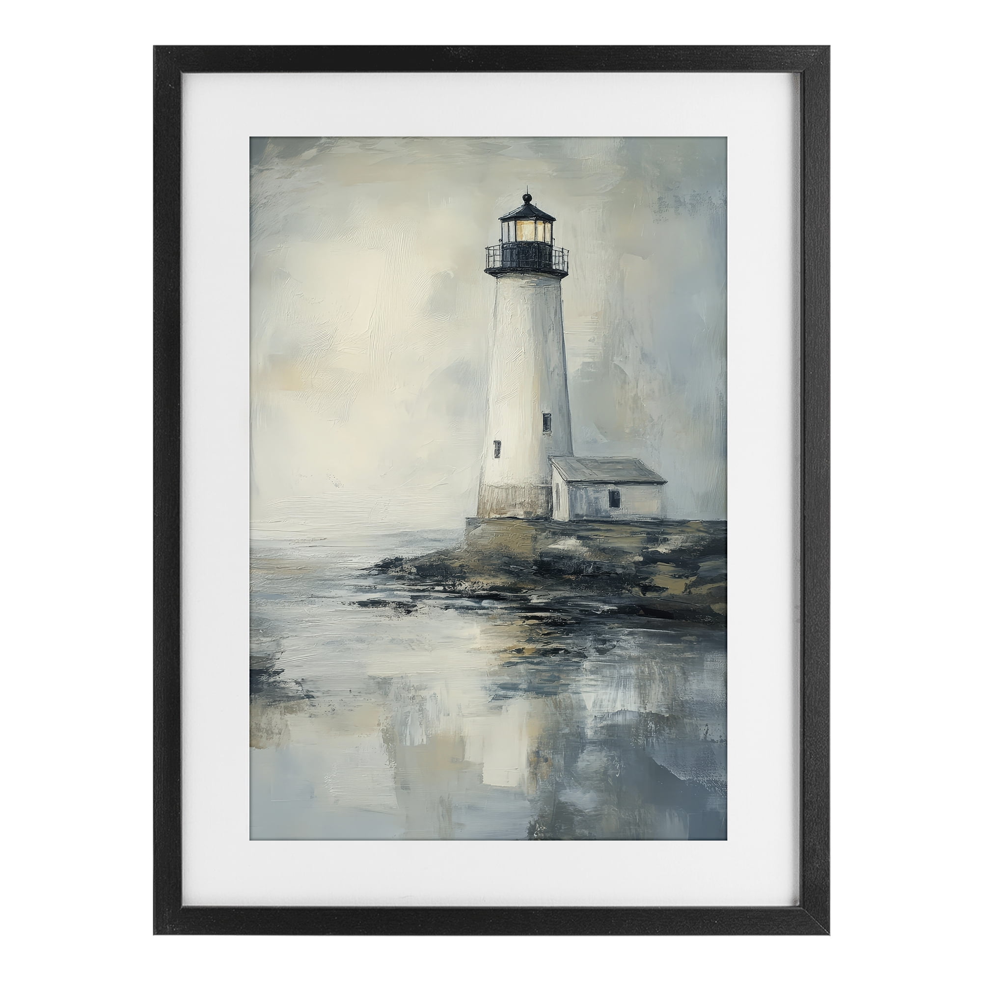 Stupell Industries Moody Lighthouse Reflecting Black Framed Print Under Glass, design by Petal Prints Design