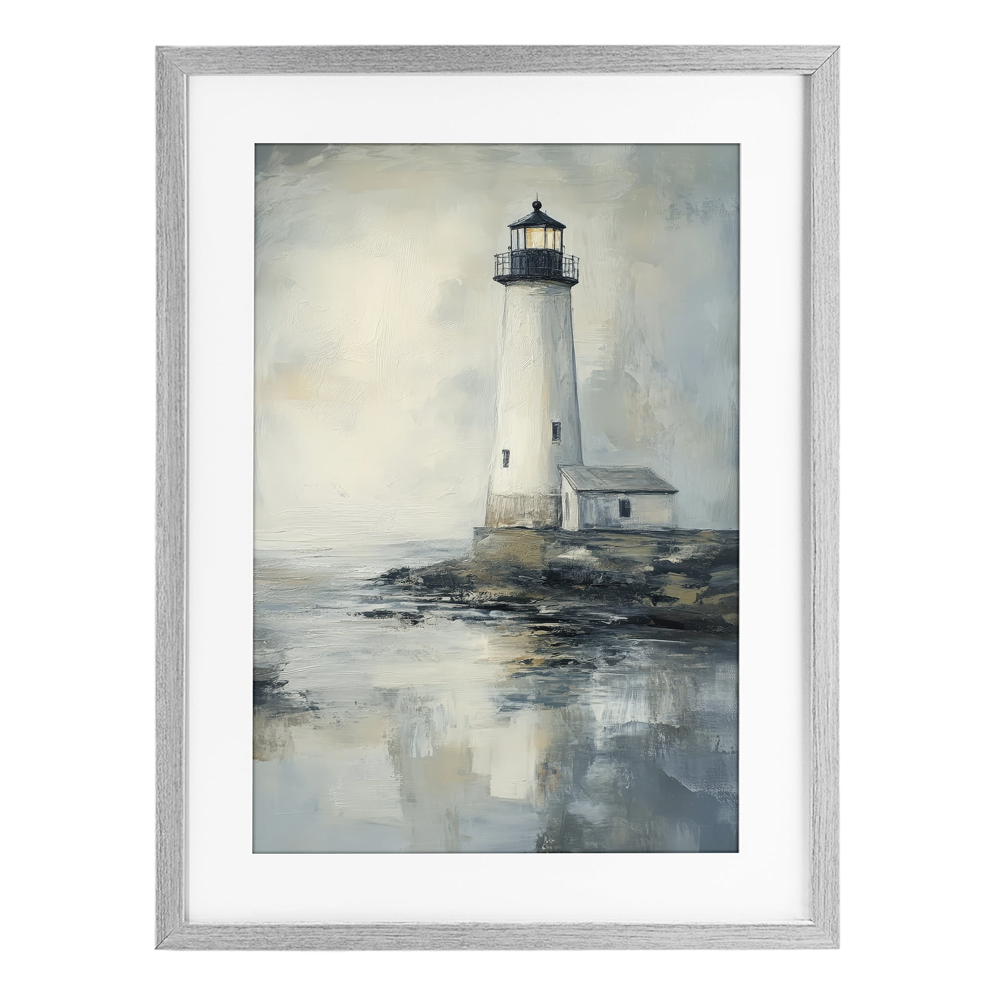Stupell Industries Moody Lighthouse Reflecting Gray Framed Print Under Glass, design by Petal Prints Design