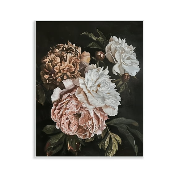Stupell Industries Moody Peonies on Black Floral Painting Unframed Art Print Wall Art, 11 x 14