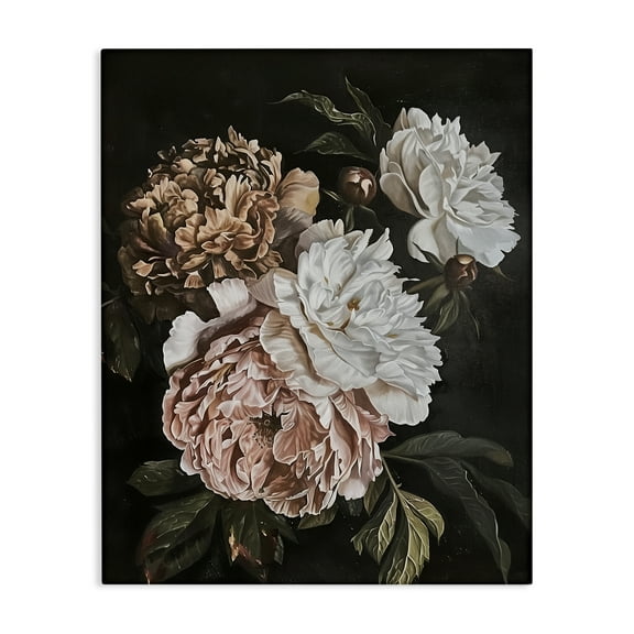 Stupell Industries Moody Peonies on Black Floral Painting Wrapped Canvas Canvas Art Print Wall Art, 16 x 20