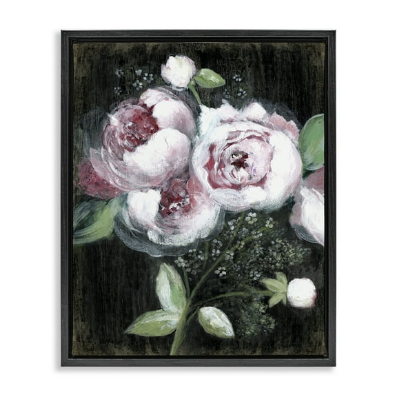 Stupell Industries Moody Roses on Black Plants & Flowers Painting Black Floater Framed Canvas Art Print Wall Art, 17 x 21