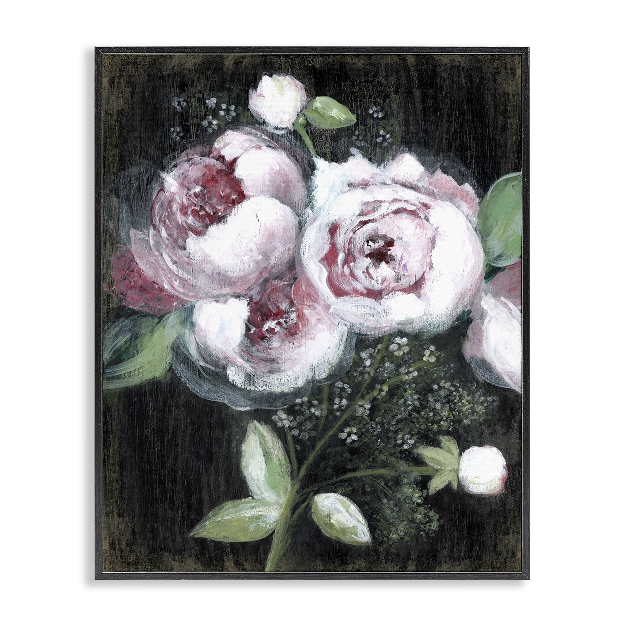 Stupell Industries Moody Roses on Black Plants & Flowers Painting Black Framed Art Print Wall Art, 16 x 20