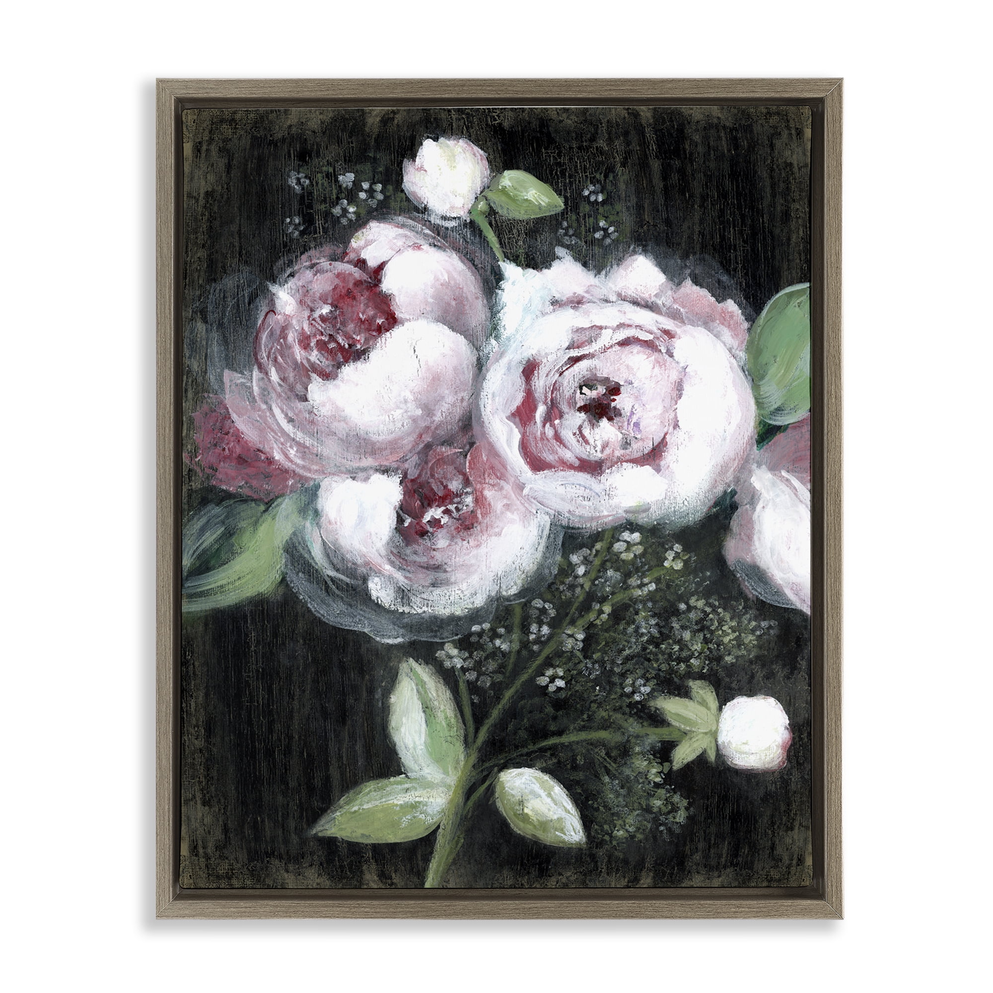 Stupell Industries Moody Roses on Black Plants & Flowers Painting Brown Floater Framed Canvas Art Print Wall Art, 25 x 31