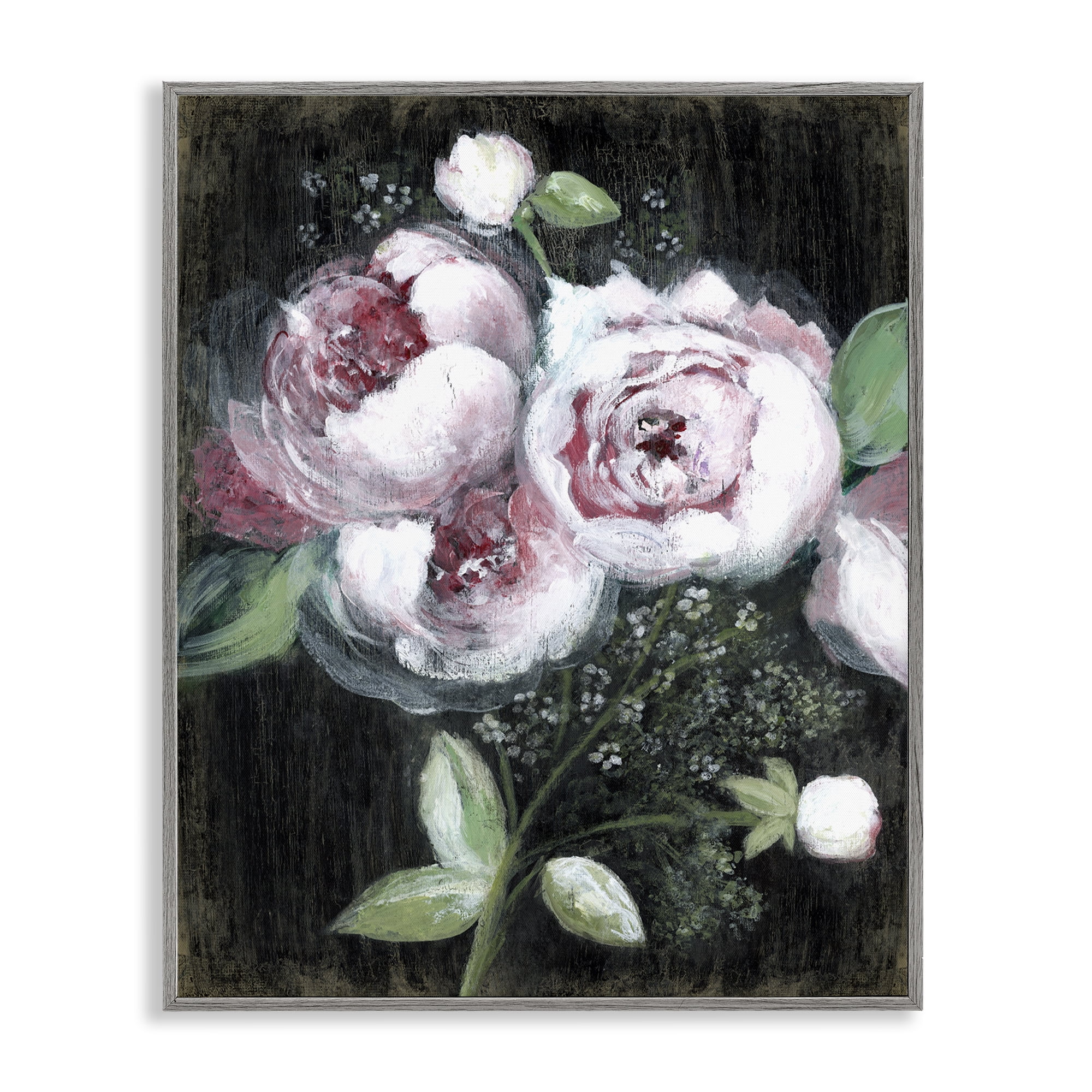 Stupell Industries Moody Roses on Black Plants & Flowers Painting Gray Framed Art Print Wall Art, 16 x 20