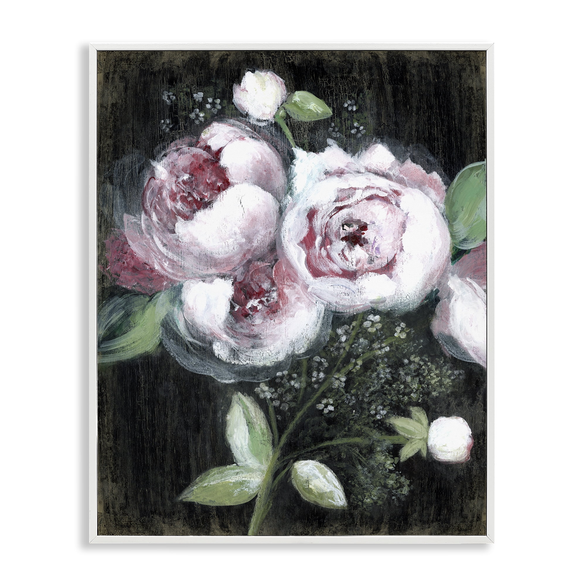 Stupell Industries Moody Roses on Black Plants & Flowers Painting White Framed Art Print Wall Art, 16 x 20