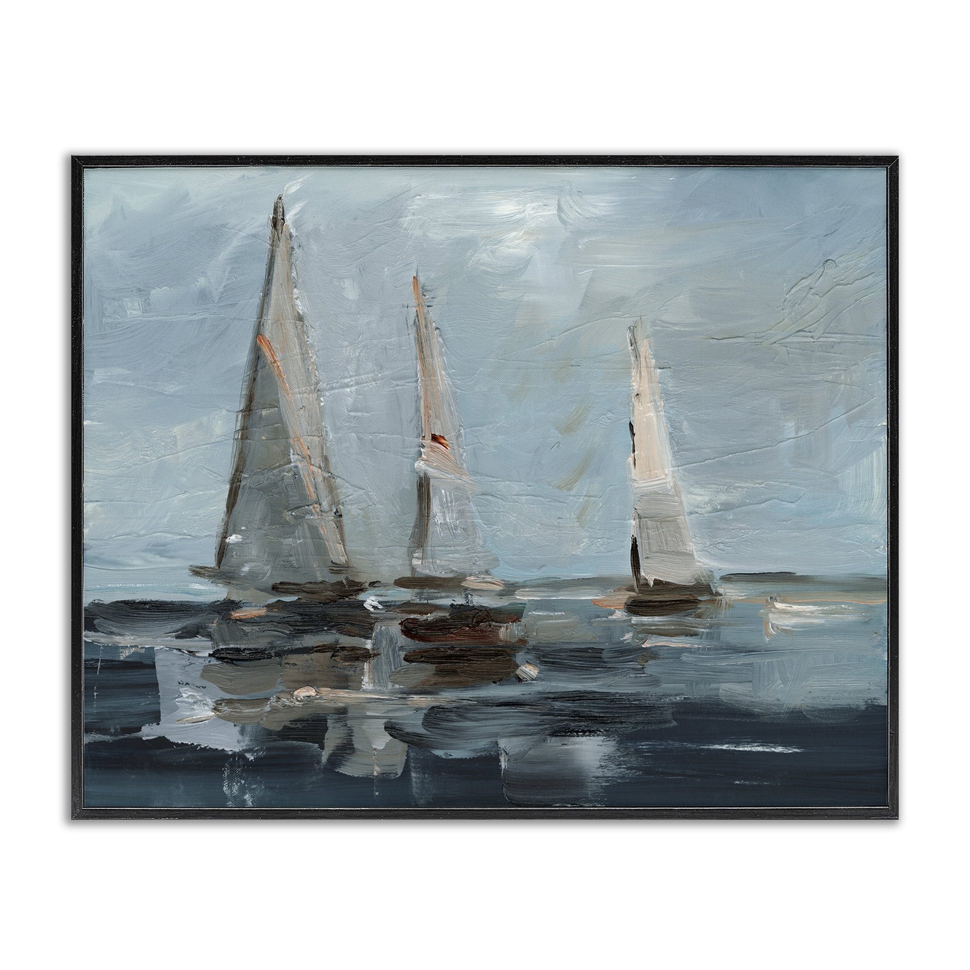 Stupell Industries Moody Sailboats Maritime Transportation Painting Black Framed Art Print Wall Art, 30 x 24