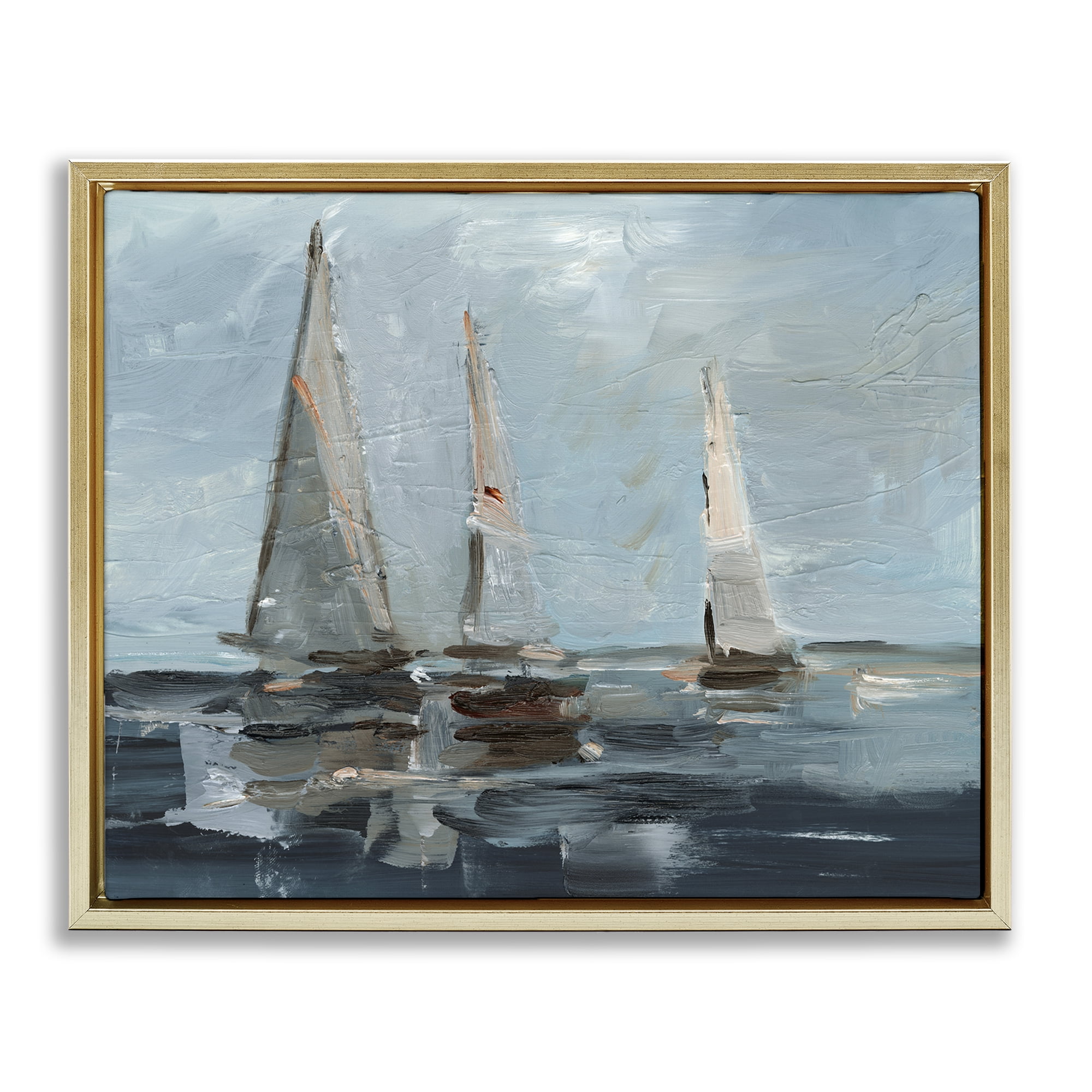 Stupell Industries Moody Sailboats Maritime Transportation Painting Gold Floater Framed Canvas Art Print Wall Art, 31 x 25