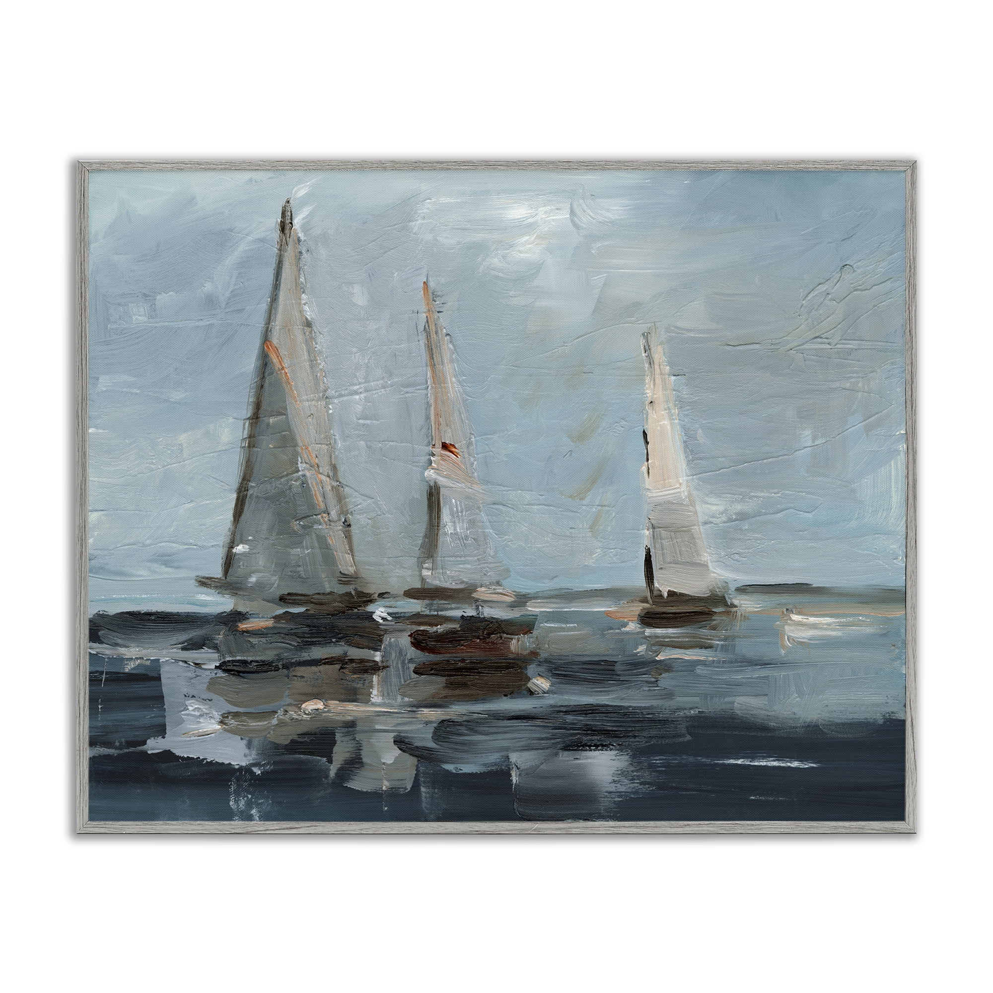 Stupell Industries Moody Sailboats Maritime Transportation Painting Gray Framed Art Print Wall Art, 20 x 16