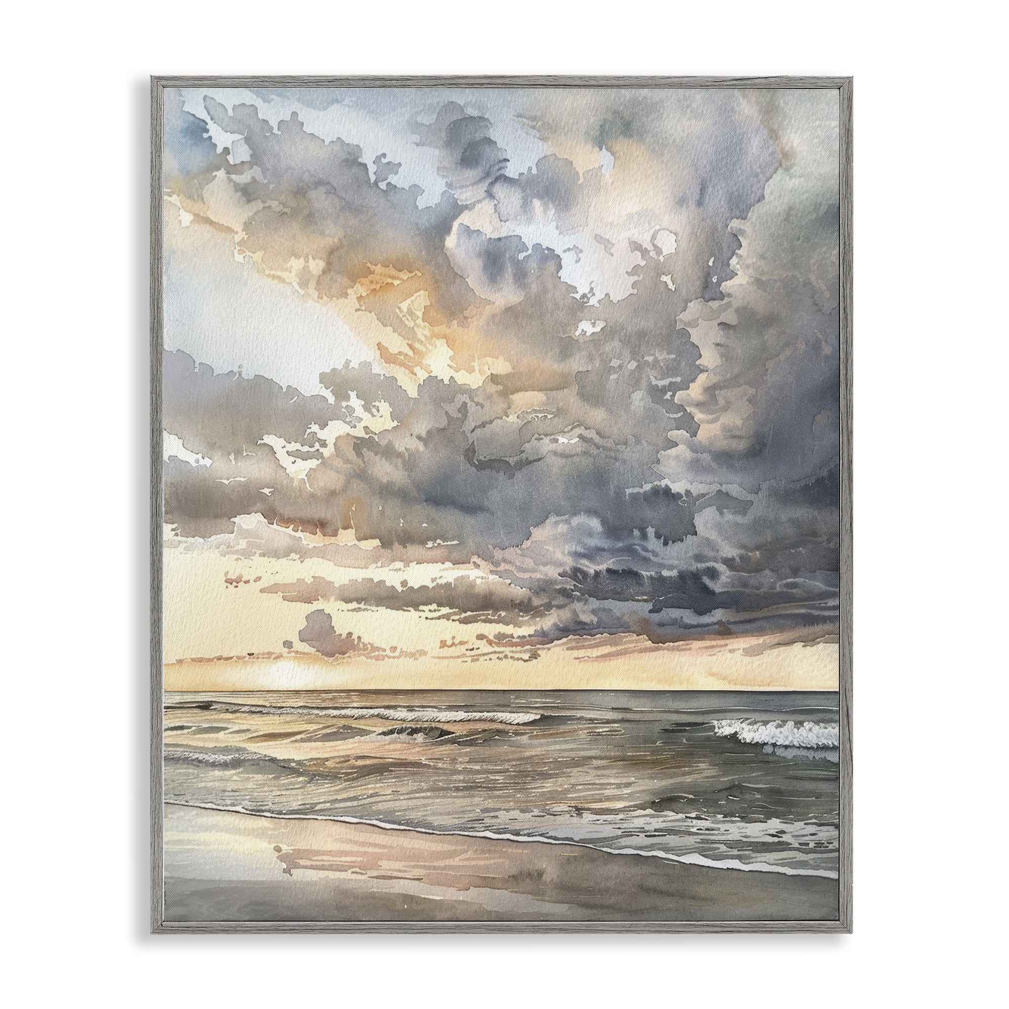 Stupell Industries Moody Sea Cloudy View Landscape & Nature Painting Gray Framed Art Print Wall Art, 11 x 14