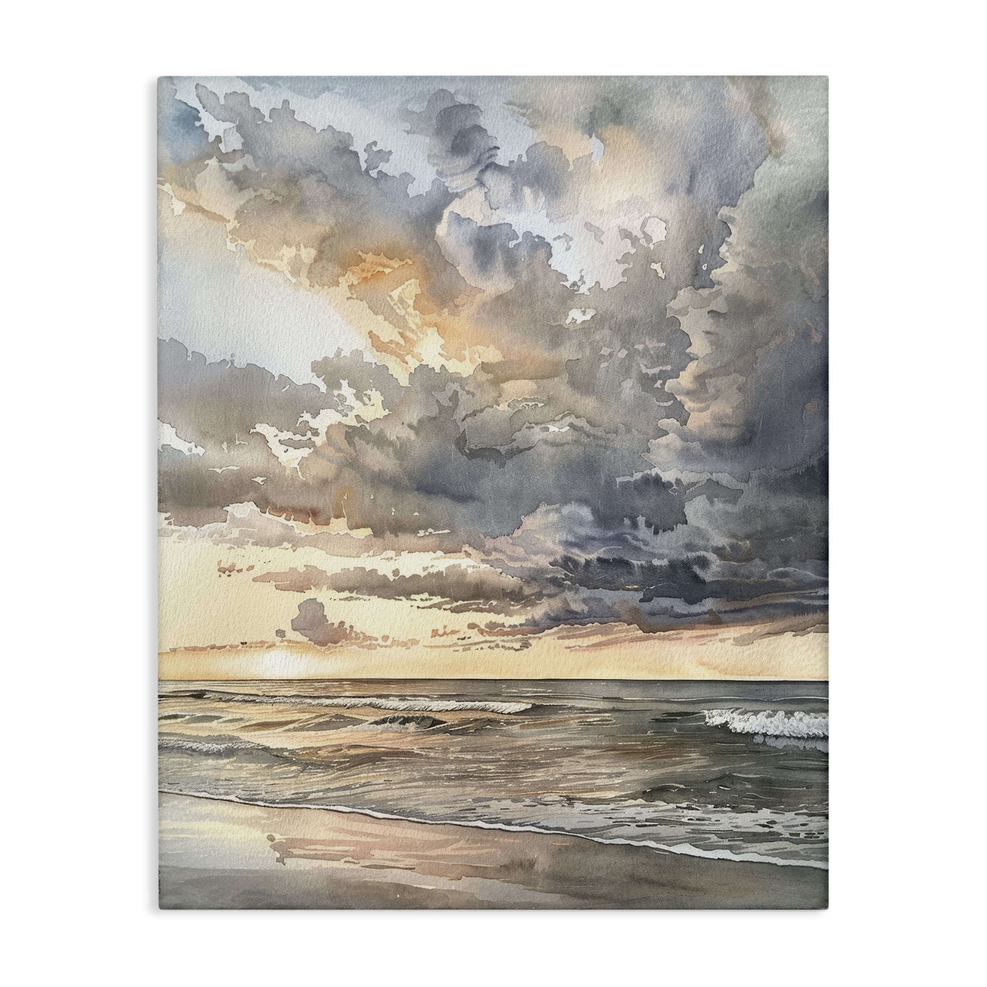 Stupell Industries Moody Sea Cloudy View Landscape & Nature Painting Wrapped Canvas Art Print Wall Art, 16 x 20