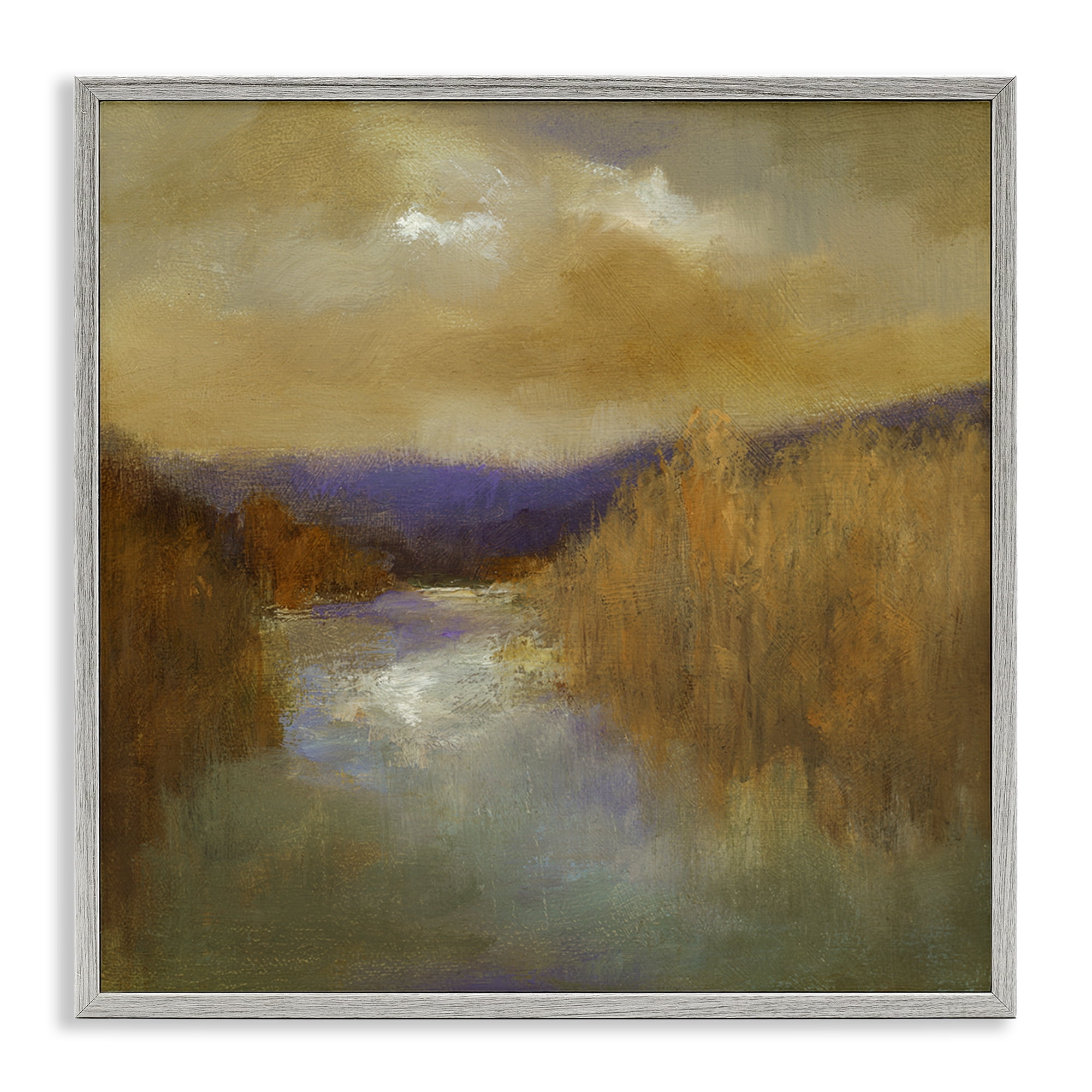 Stupell Industries Moody Shadowed River Landscape & Nature Painting Gray Framed Art Print Wall Art, 12 x 12