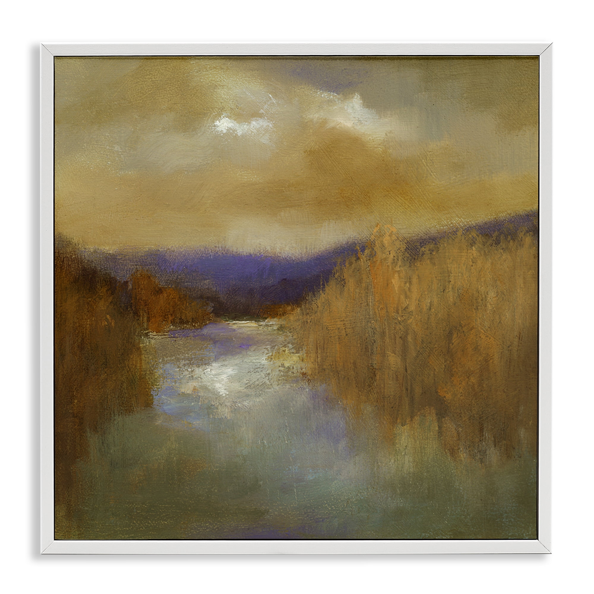 Stupell Industries Moody Shadowed River Landscape & Nature Painting White Framed Art Print Wall Art, 24 x 24