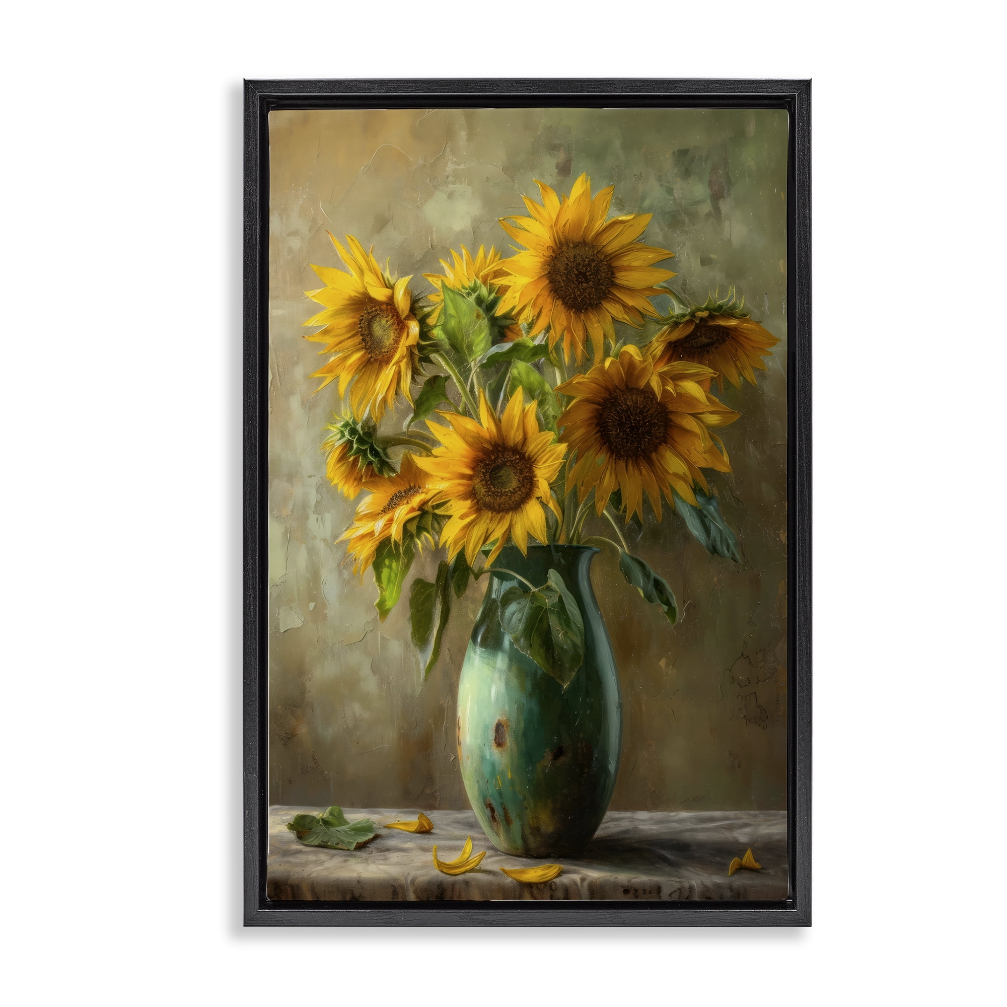 Stupell Industries Moody Sunflower Vase Black Framed Floater Canvas Wall Art, design by Creative Studio