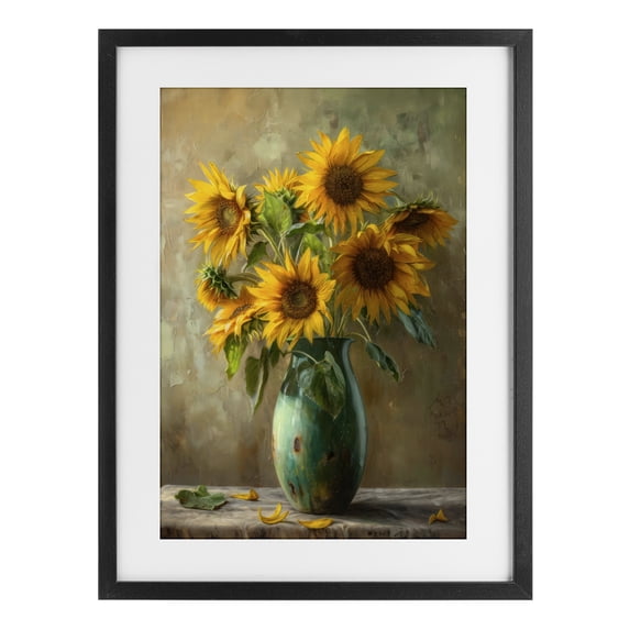 Stupell Industries Transitional Moody Sunflower Vase Black Framed Print Under Glass, 14 x 20, by Creative Studio