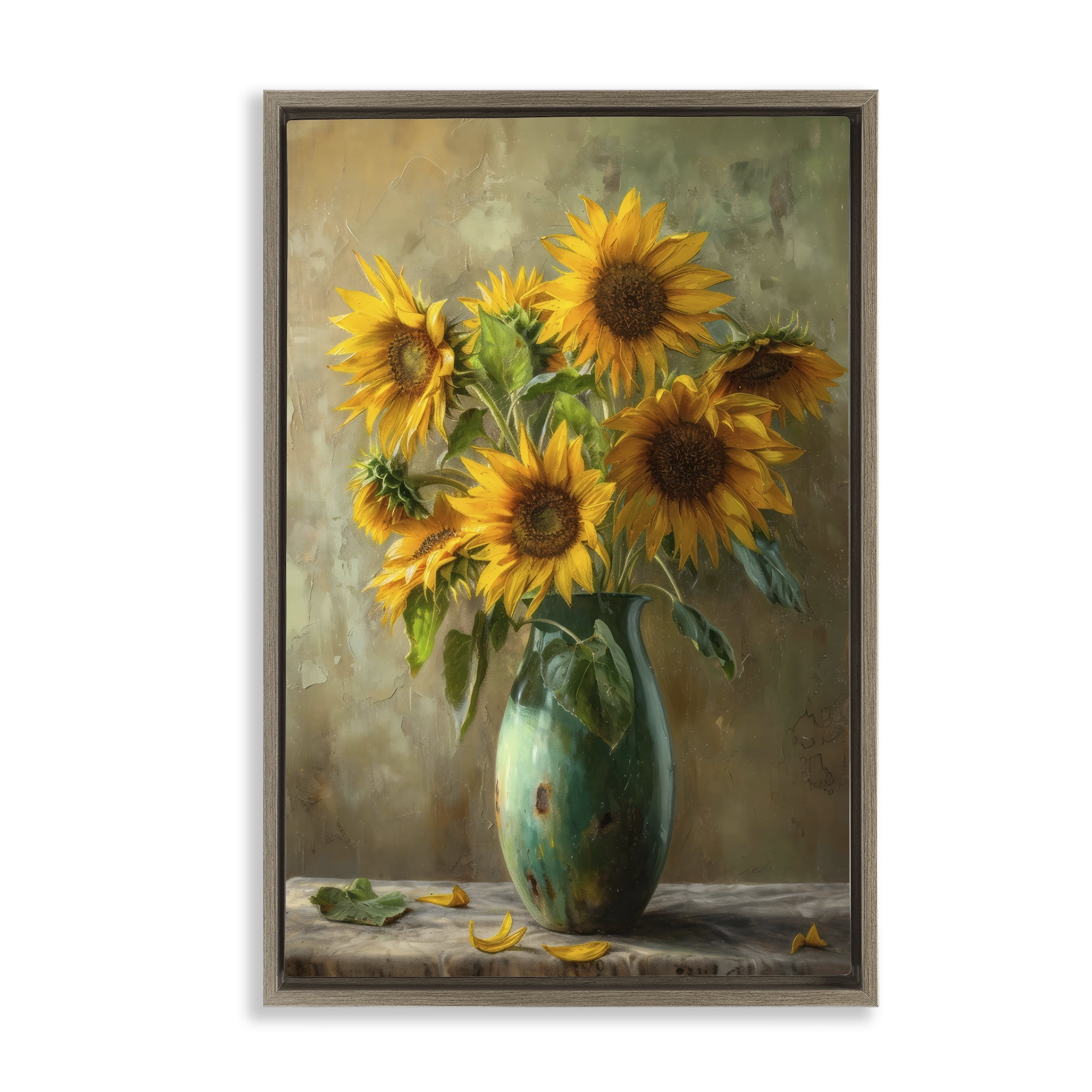 Stupell Industries Moody Sunflower Vase Brown Framed Floater Canvas Wall Art, design by Creative Studio
