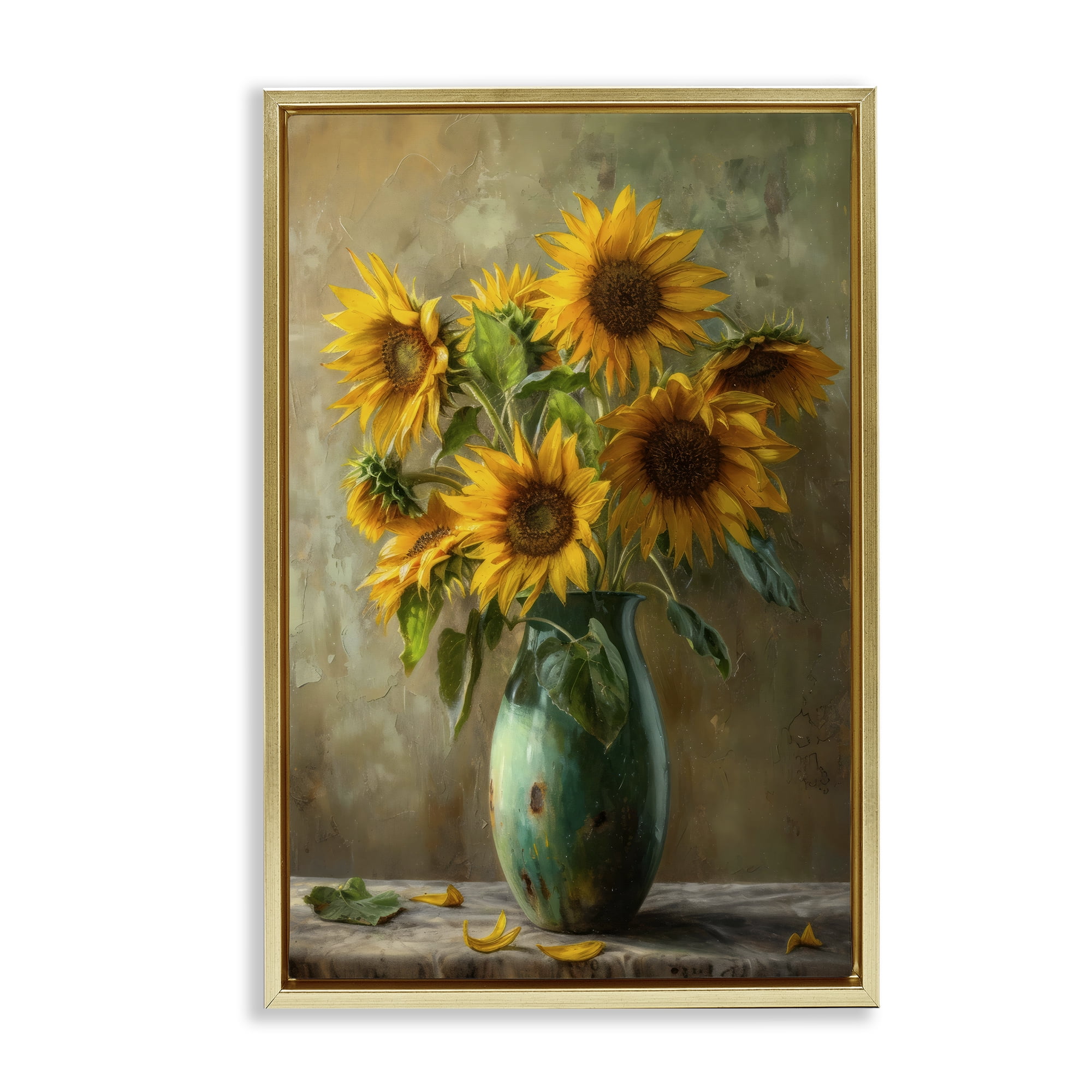 Stupell Industries Moody Sunflower Vase Gold Framed Floater Canvas Wall Art, design by Creative Studio