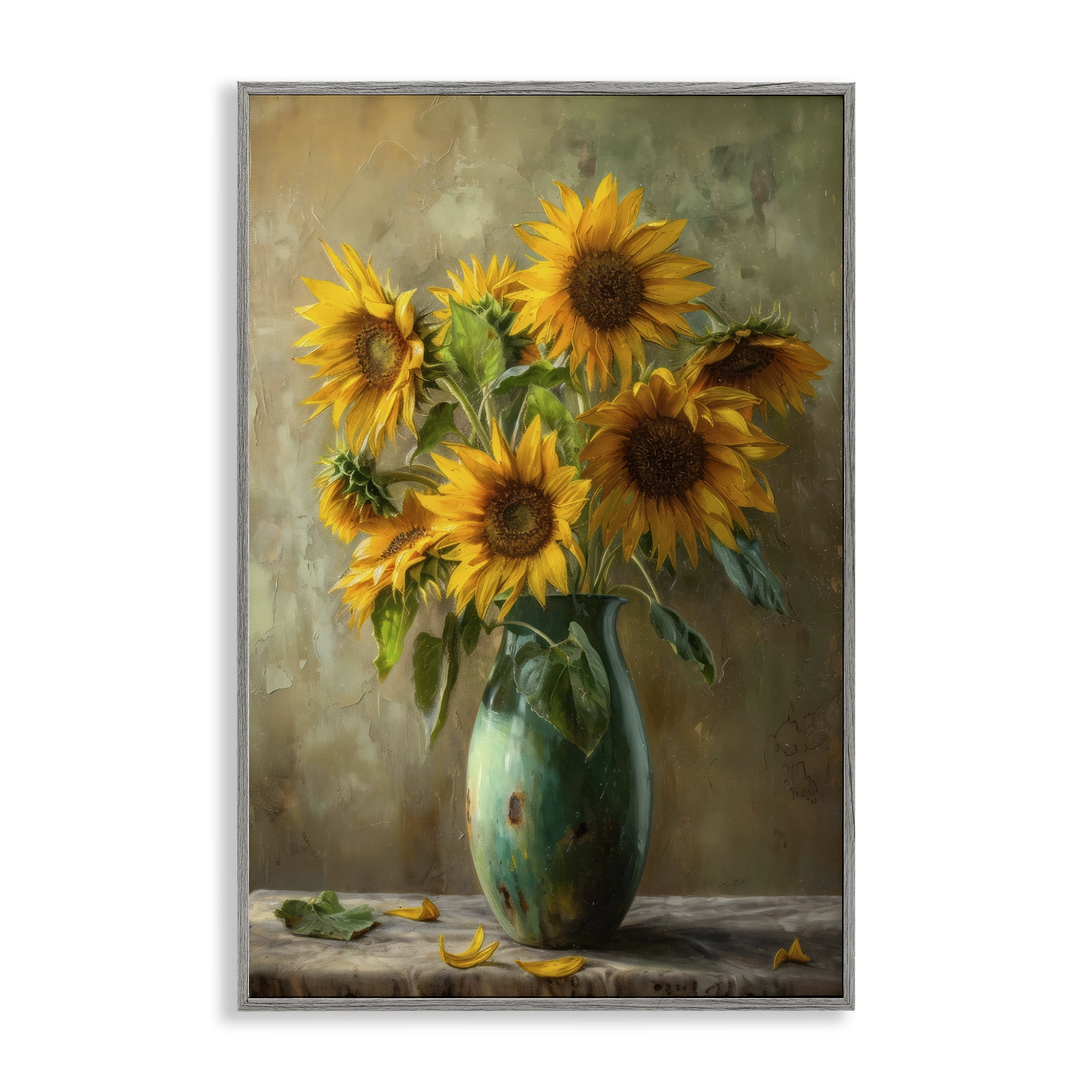 Stupell Industries Moody Sunflower Vase Gray Framed Giclee Art, design by Creative Studio