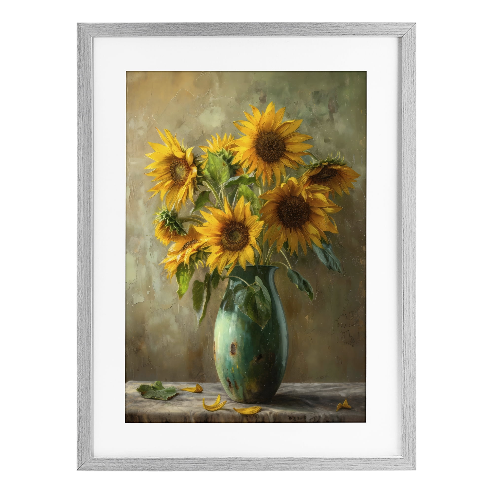 Stupell Industries Moody Sunflower Vase Gray Framed Print Under Glass, design by Creative Studio