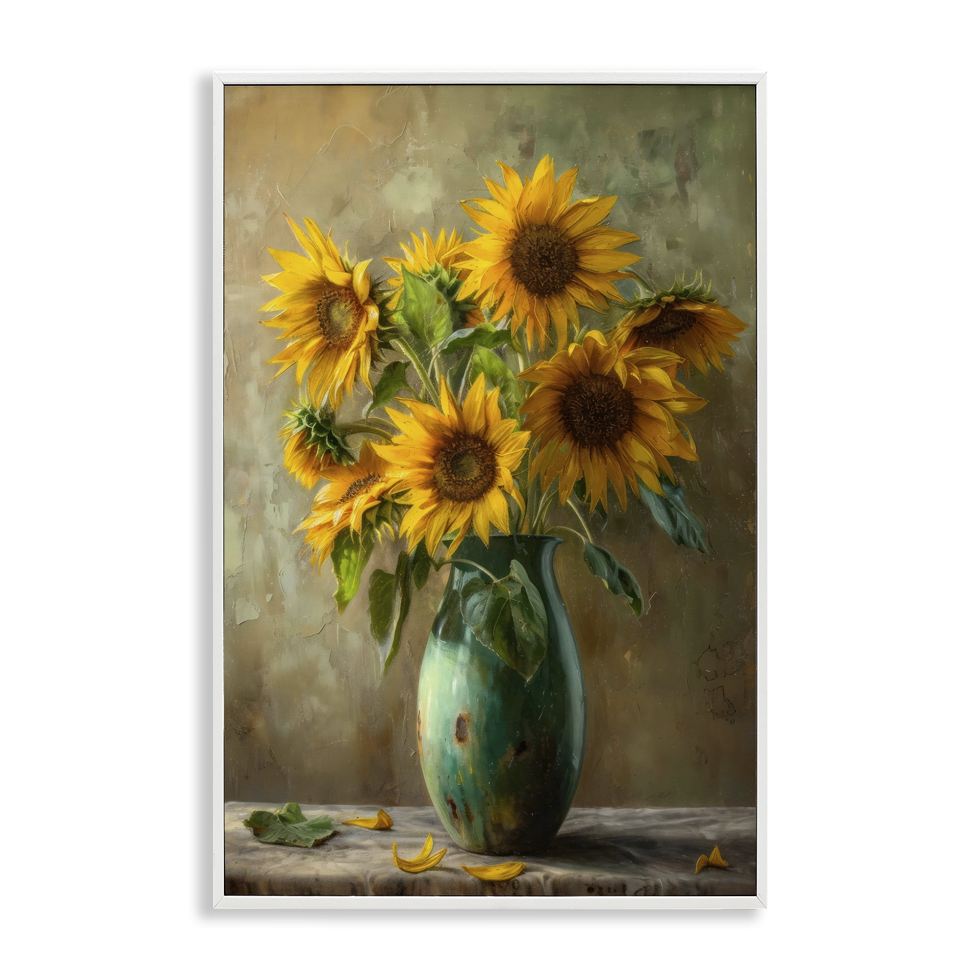 Stupell Industries Moody Sunflower Vase White Framed Giclee Art, design by Creative Studio
