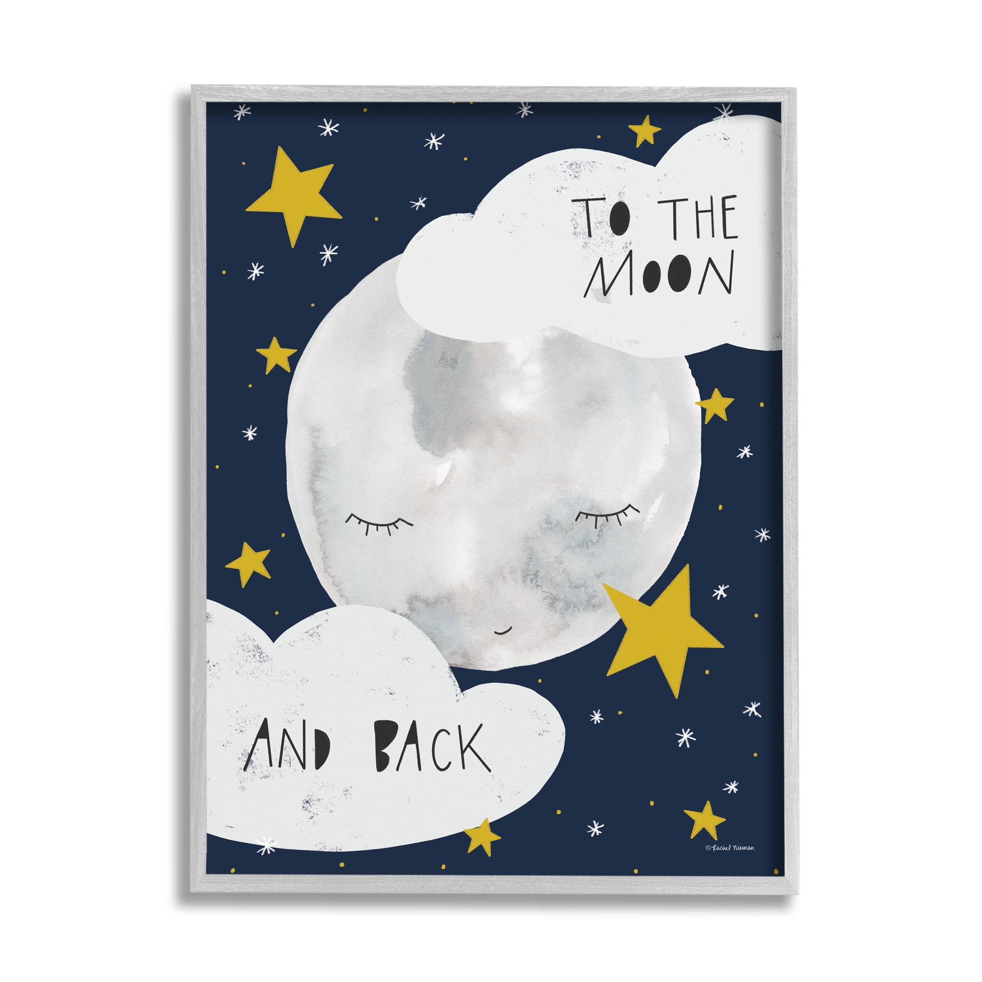 Stupell Industries Moon And Back Lovable Moon Smiling Clouds Stars