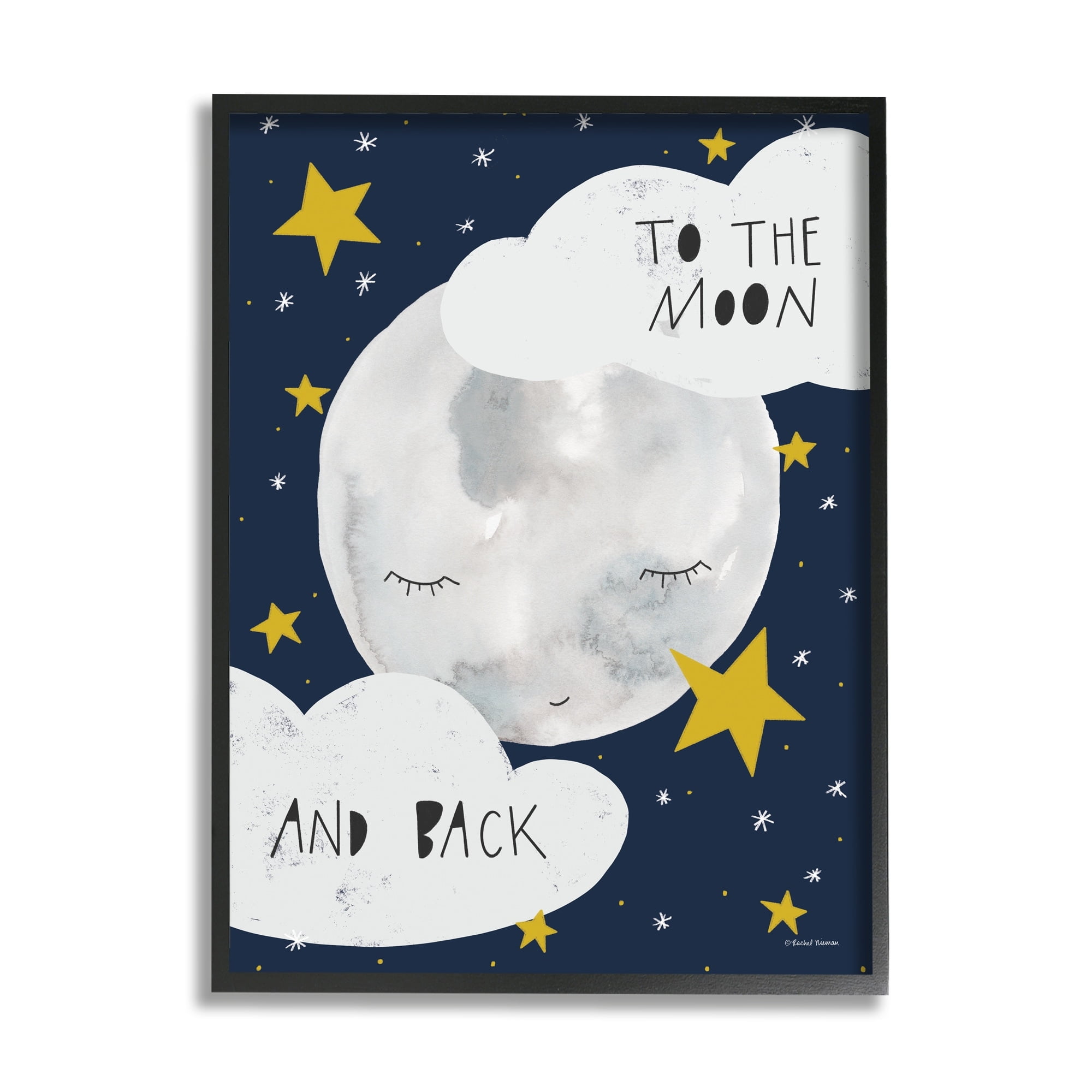 Stupell Industries Moon And Back Lovable Moon Smiling Clouds Stars , 16 x 20, Design by Rachel Nieman