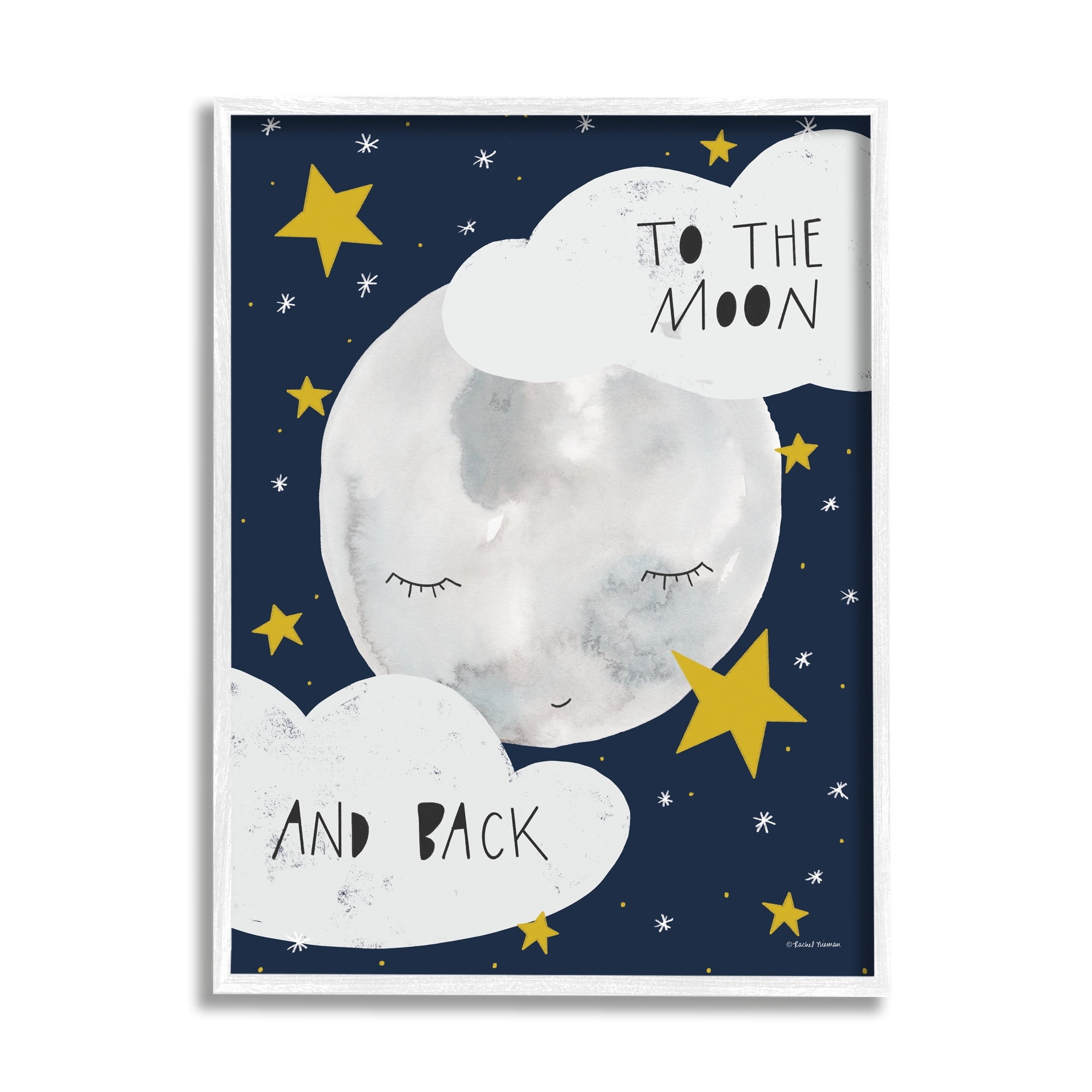 Stupell Industries Moon And Back Lovable Moon Smiling Clouds Stars , 16 x 20, Design by Rachel Nieman