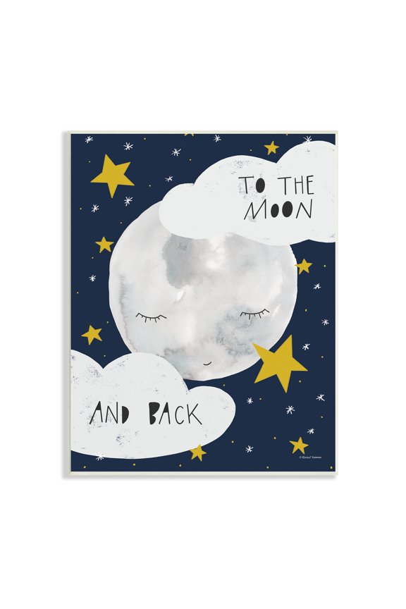Industries Moon And Back Lovable Moon Smiling Clouds Stars Graphic Art Unframed Art Print Wall Art, 10x15, by Rachel Nieman
