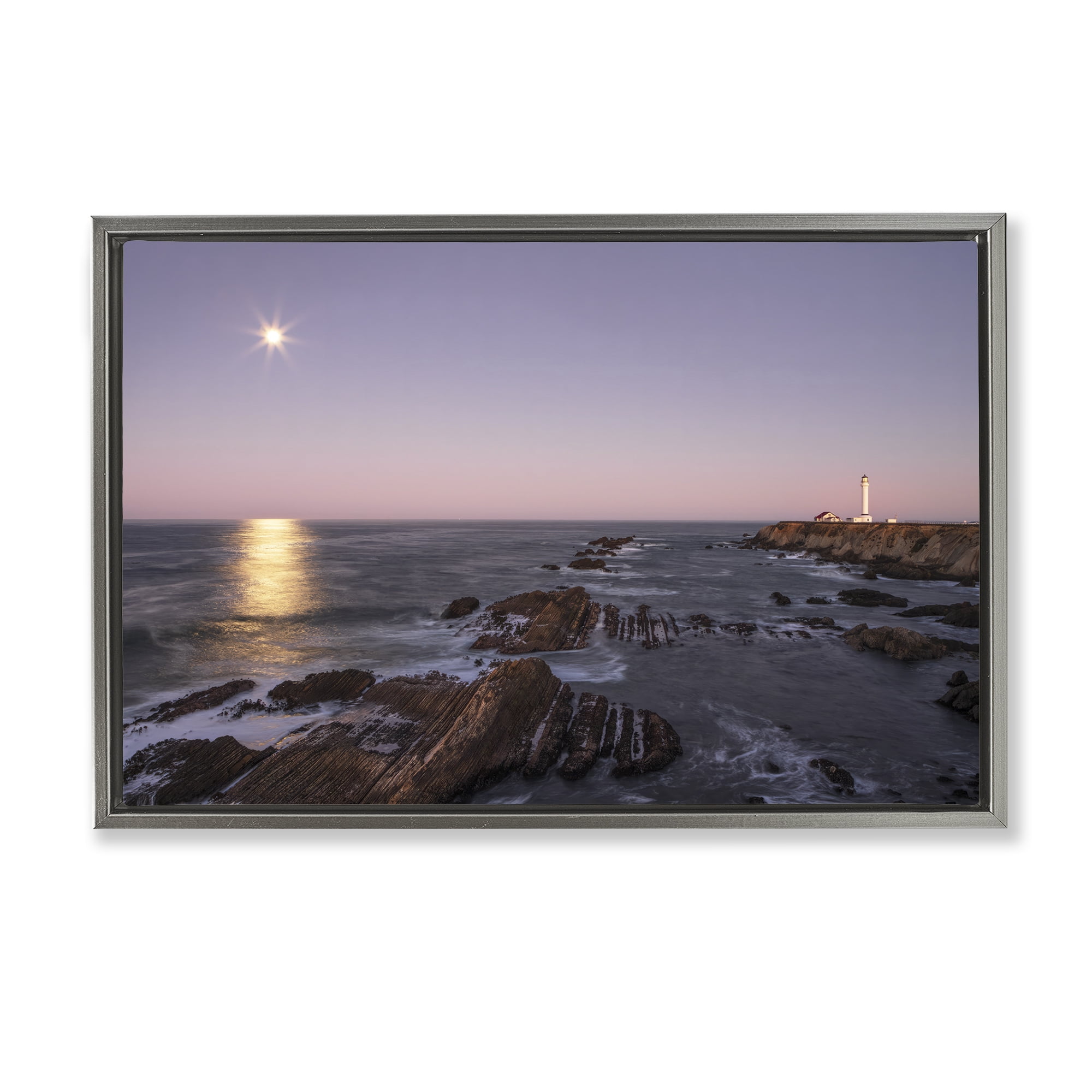 Stupell Industries Moon Arena Coastline Gray Framed Floater Canvas Wall Art, design by Shelley Carlisle