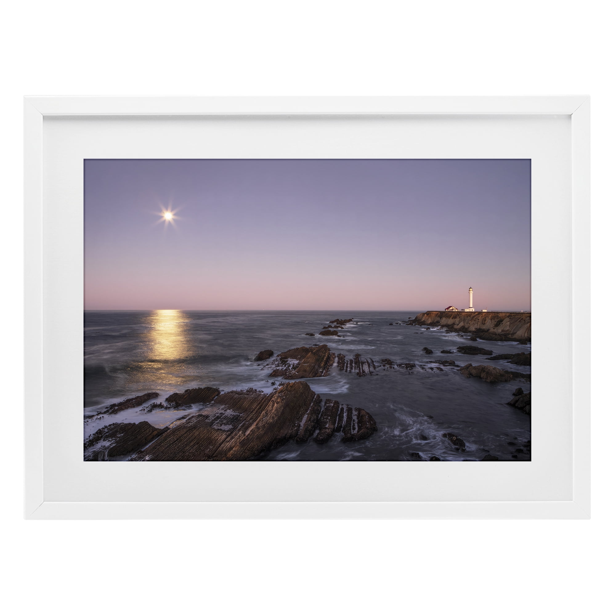 Stupell Industries Moon Arena Coastline White Framed Print Under Glass, design by Shelley Carlisle