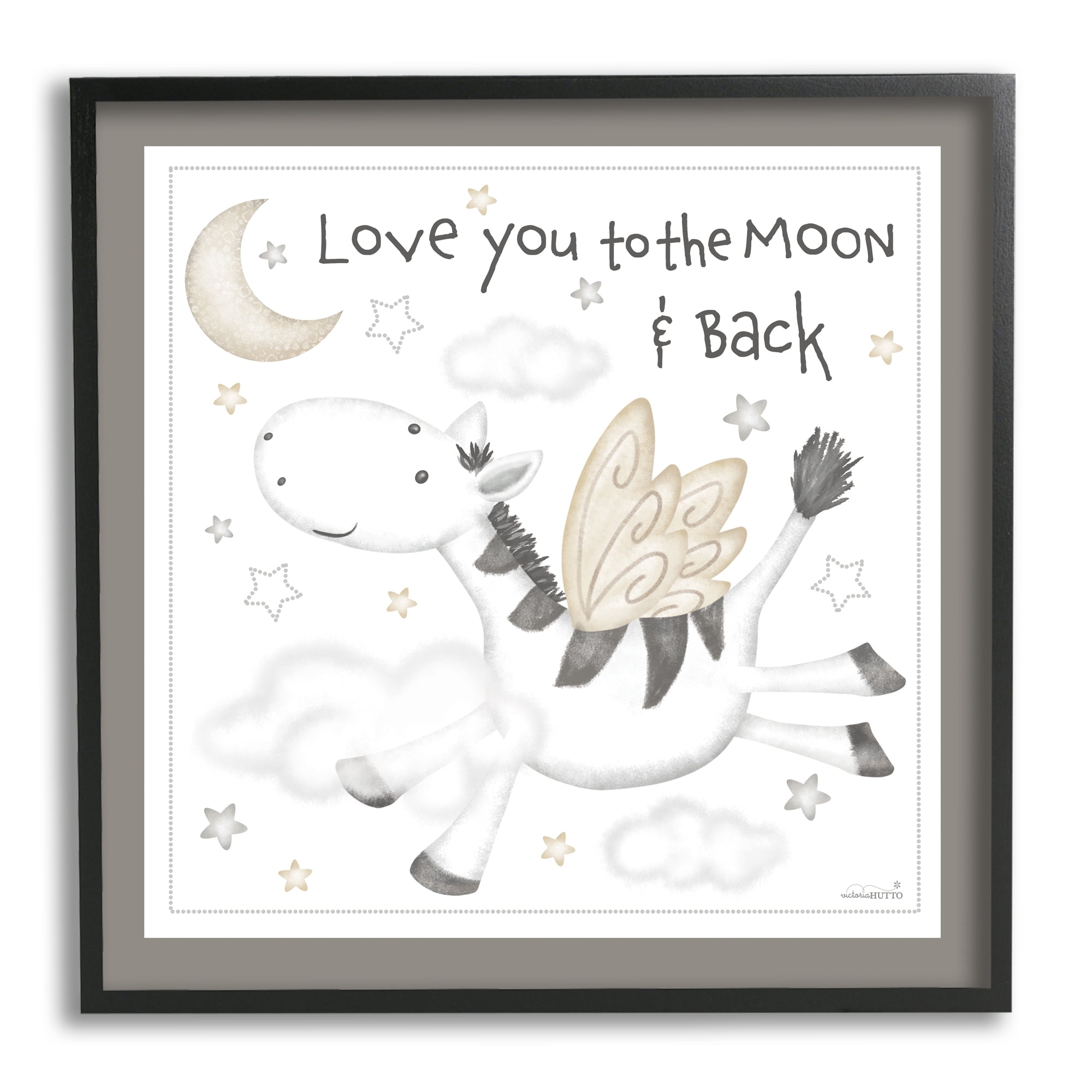 Stupell Industries Moon & Back Zebra Animals & Insects Painting Black Framed Art Print Wall Art, 17 x 17