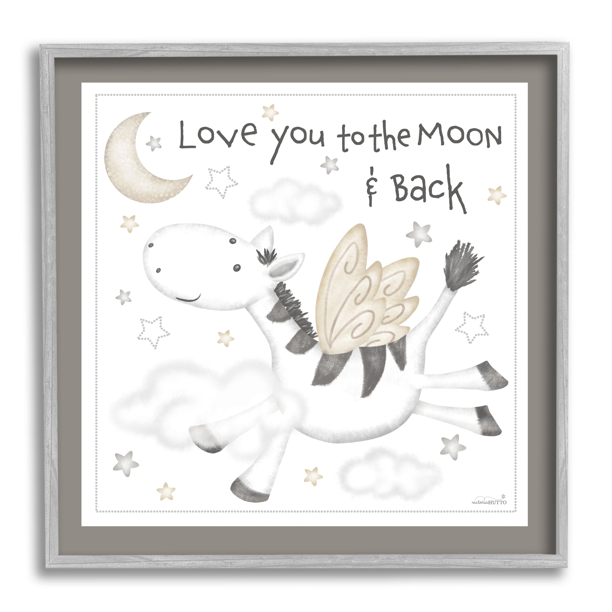 Stupell Industries Moon & Back Zebra Animals & Insects Painting Gray Framed Art Print Wall Art, 24 x 24