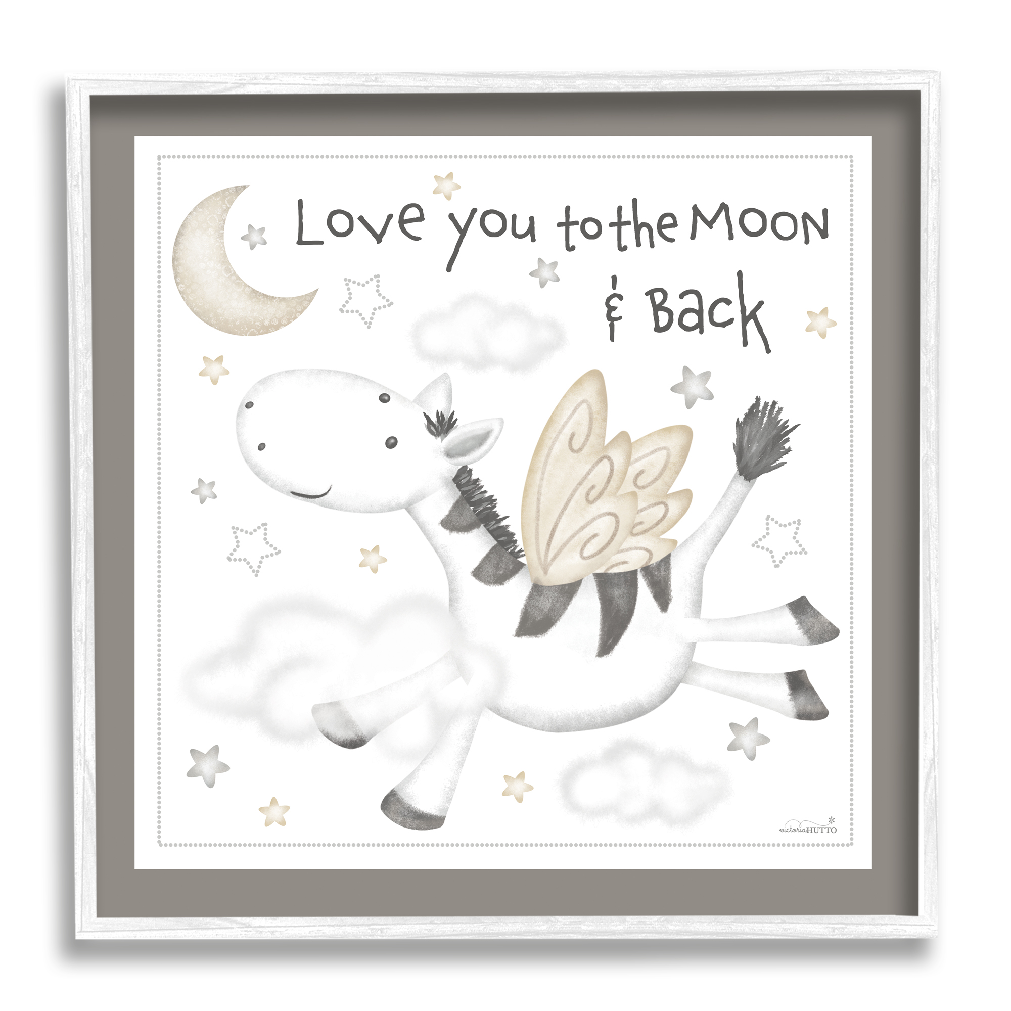 Stupell Industries Moon & Back Zebra Animals & Insects Painting White Framed Art Print Wall Art, 17 x 17