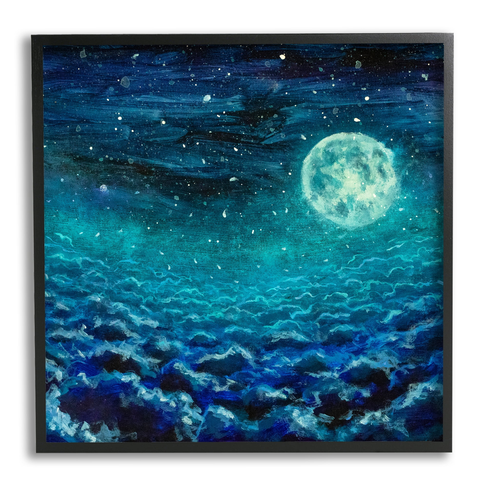 Stupell Industries Moon & Clouds Painting Nature Painting Black Framed Art Print Wall Art, 12 x 12