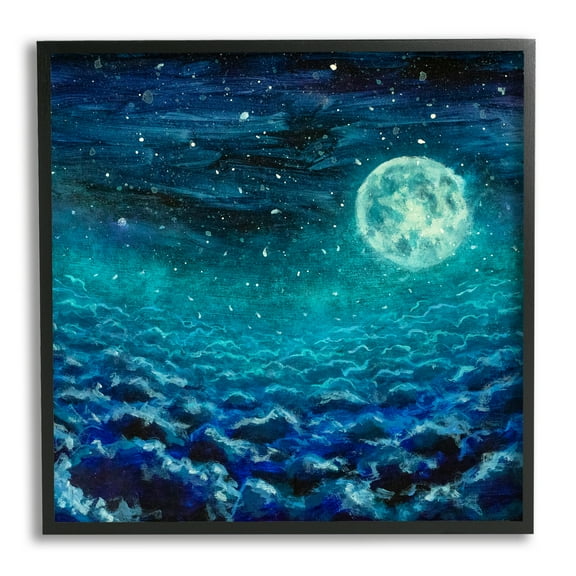 Stupell Industries Moon & Clouds Painting Nature Painting Black Framed Art Print Wall Art, 12 x 12
