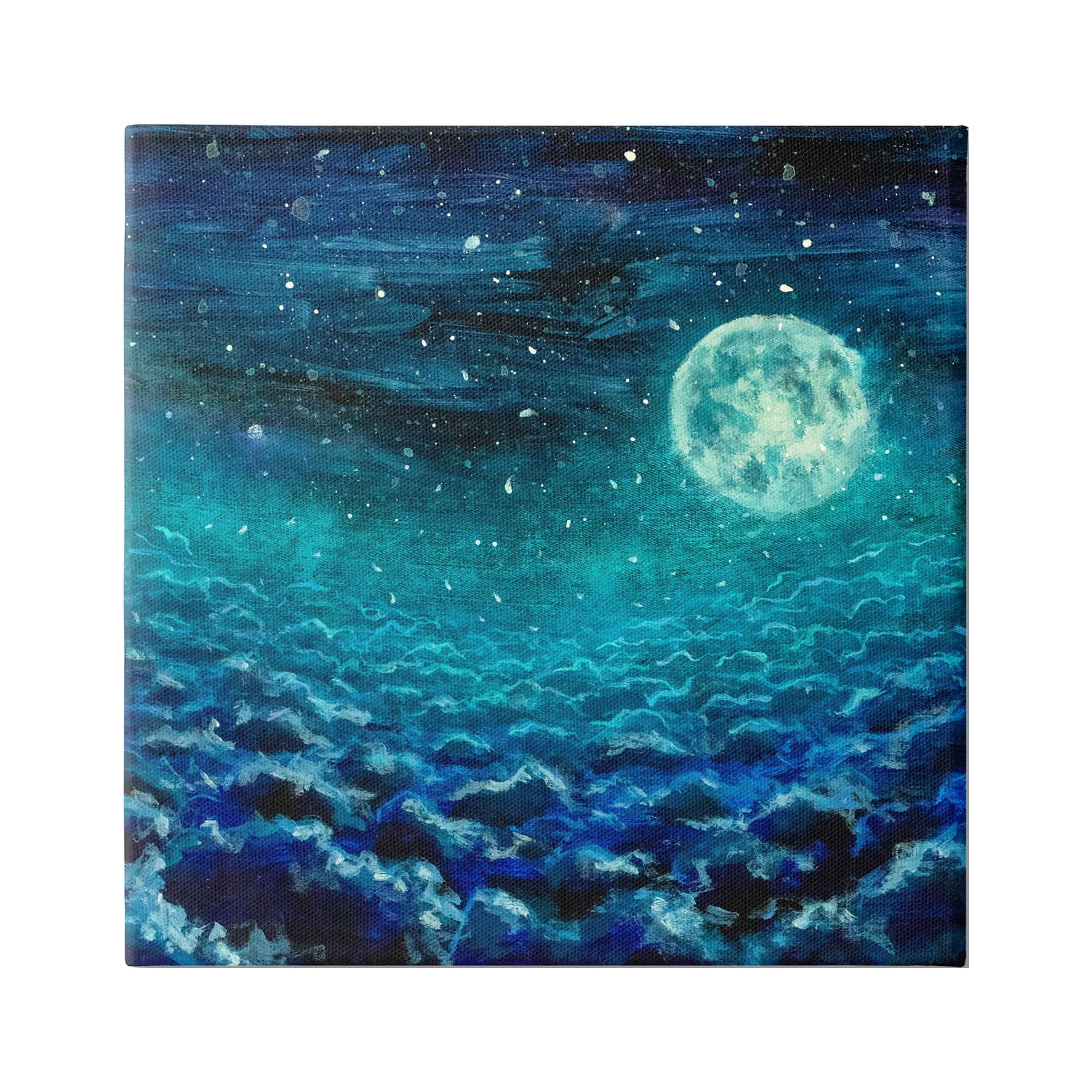 Stupell Industries Moon & Clouds Painting Nature Painting Gallery Wrapped Canvas Print Wall Art, 17 x 17