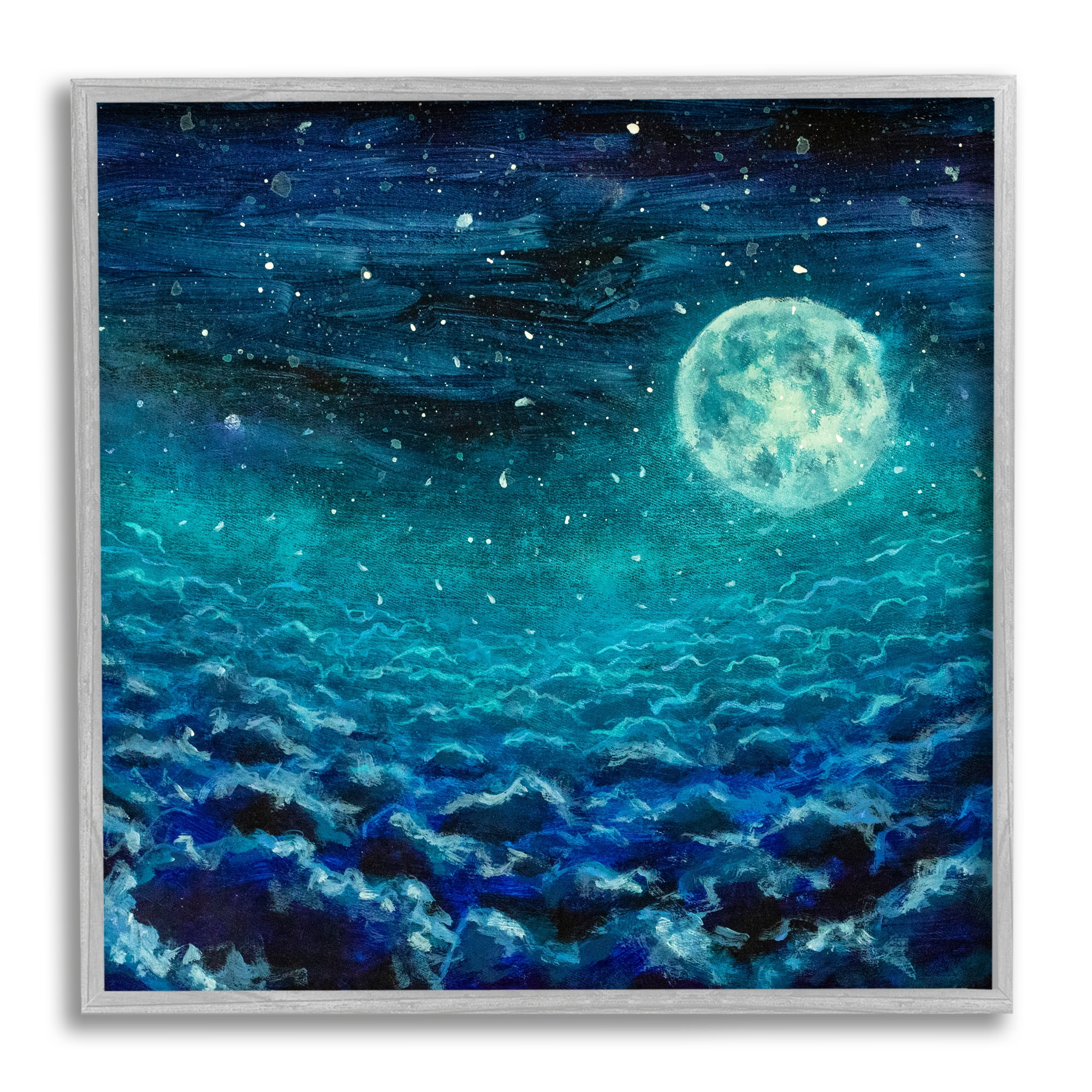 Stupell Industries Moon & Clouds Painting Nature Painting Gray Framed Art Print Wall Art, 24 x 24
