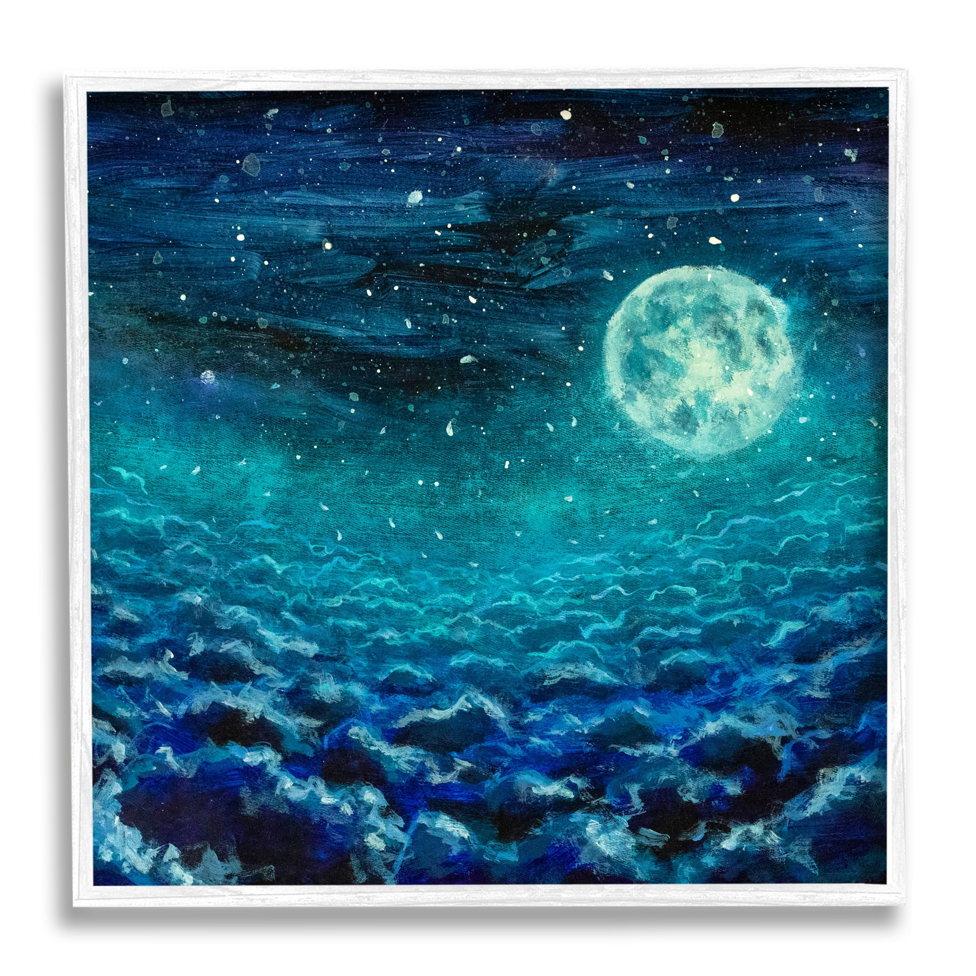 Stupell Industries Moon & Clouds Painting Nature Painting White Framed Art Print Wall Art, 12 x 12