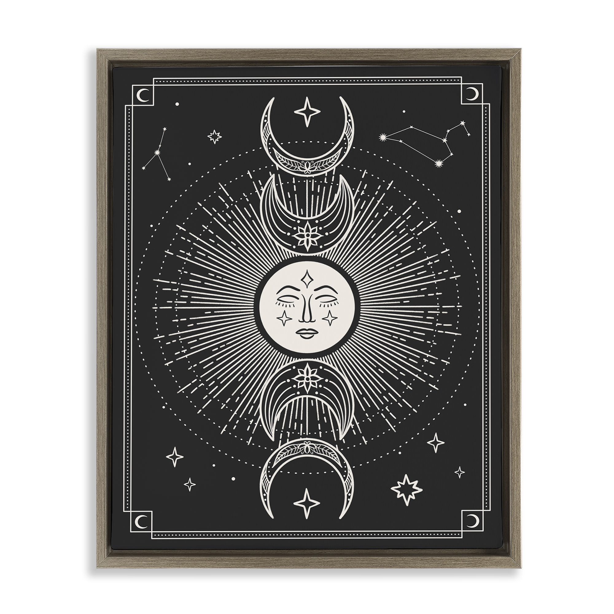 Stupell Industries Moon Cycle Pattern Astrology & Stars Painting Brown Floater Framed Canvas Art Print Wall Art, 17 x 21