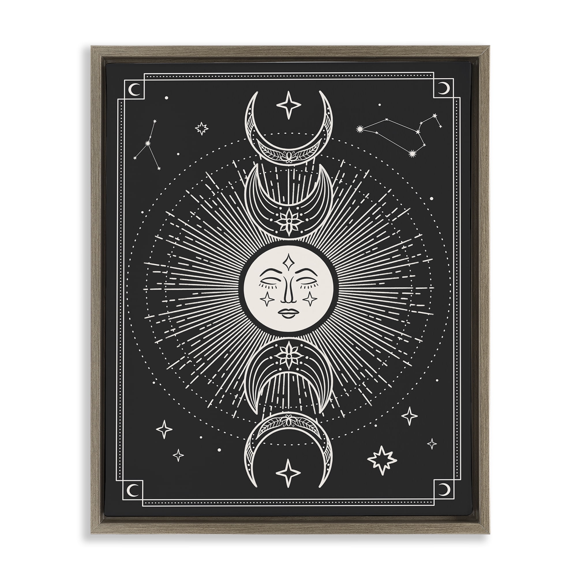 Stupell Industries Moon Cycle Pattern Astrology & Stars Painting Brown Floater Framed Canvas Art Print Wall Art, 25 x 31