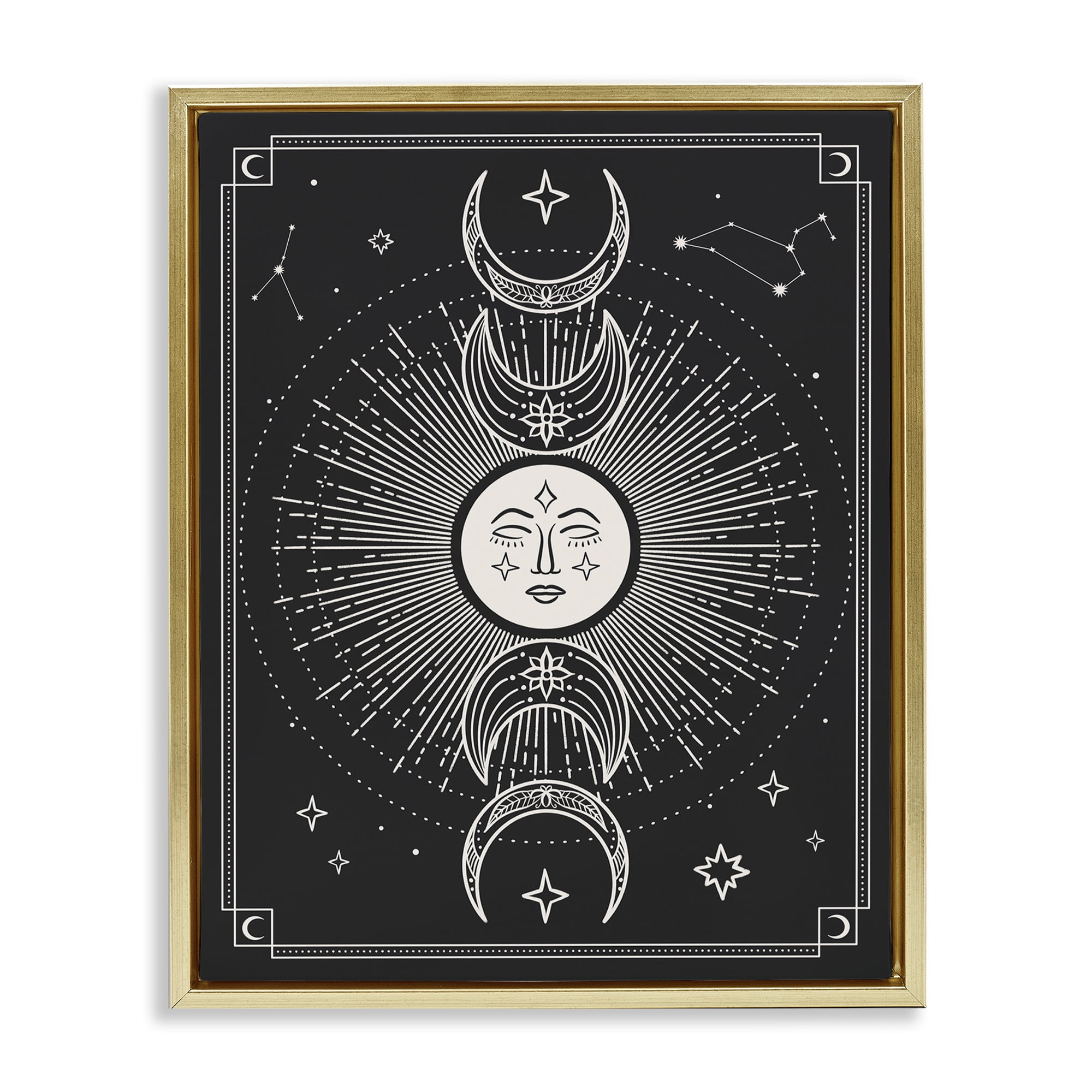 Stupell Industries Moon Cycle Pattern Astrology & Stars Painting Gold Floater Framed Canvas Art Print Wall Art, 17 x 21