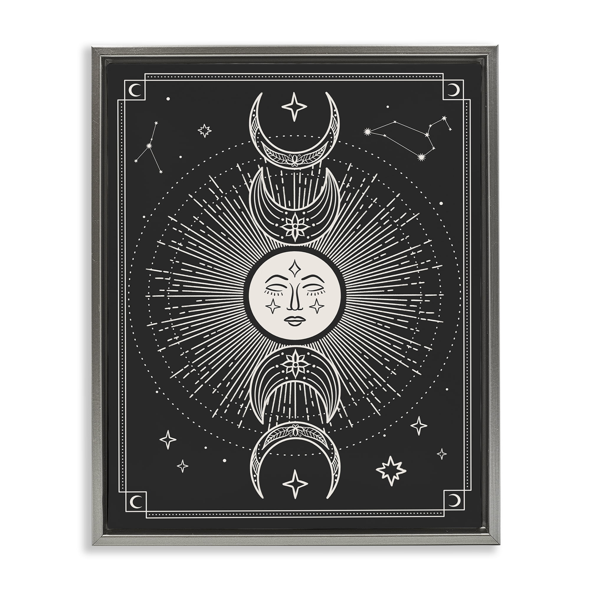 Stupell Industries Moon Cycle Pattern Astrology & Stars Painting Gray Floater Framed Canvas Art Print Wall Art, 17 x 21