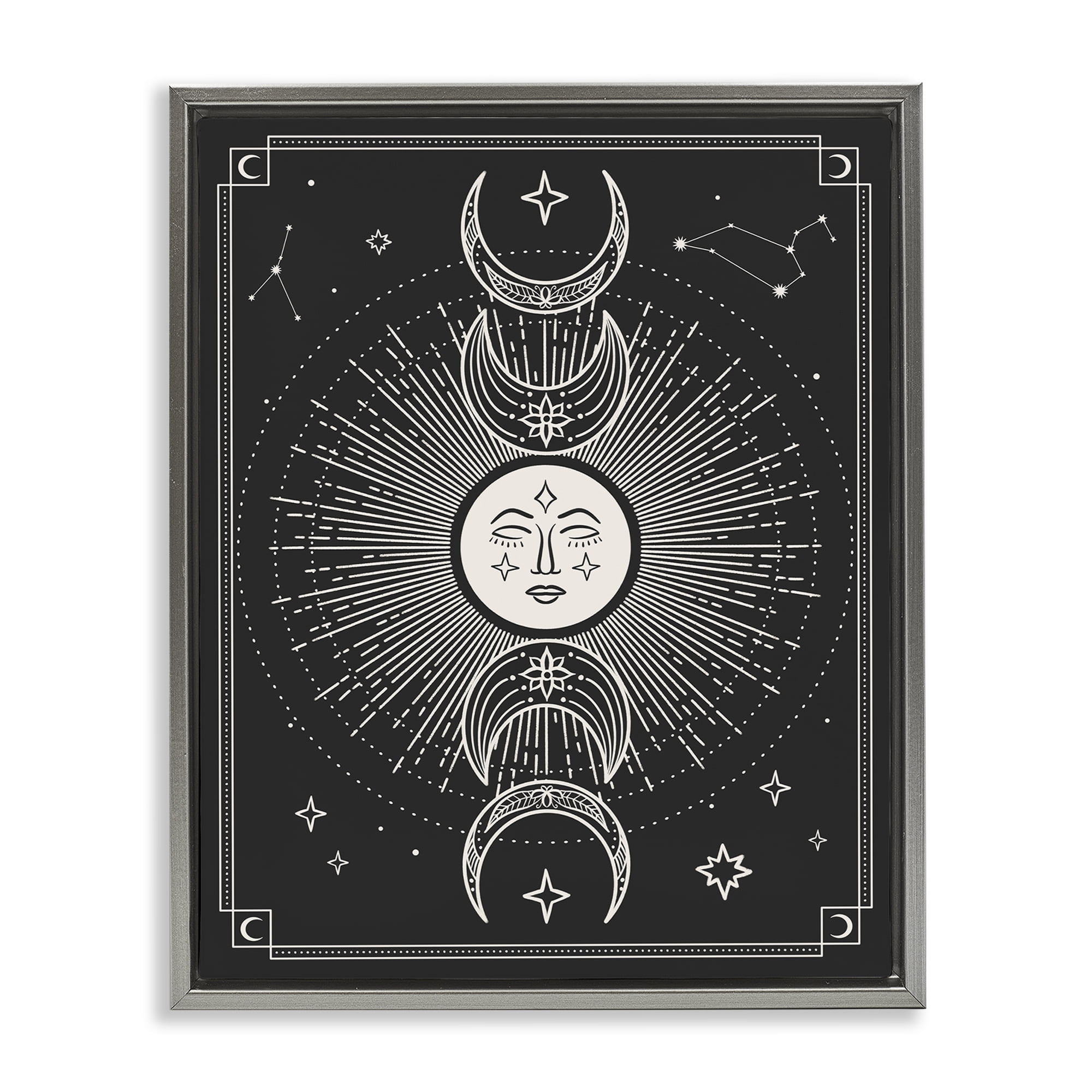 Stupell Industries Moon Cycle Pattern Astrology & Stars Painting Gray Floater Framed Canvas Art Print Wall Art, 25 x 31