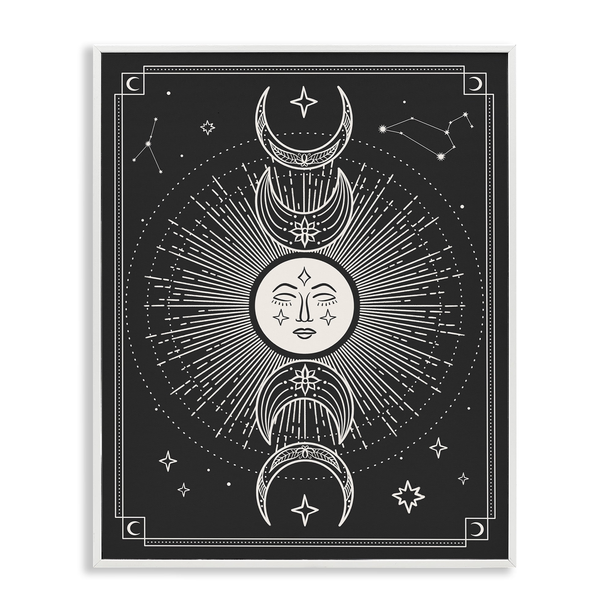 Stupell Industries Moon Cycle Pattern Astrology & Stars Painting White Framed Art Print Wall Art, 16 x 20