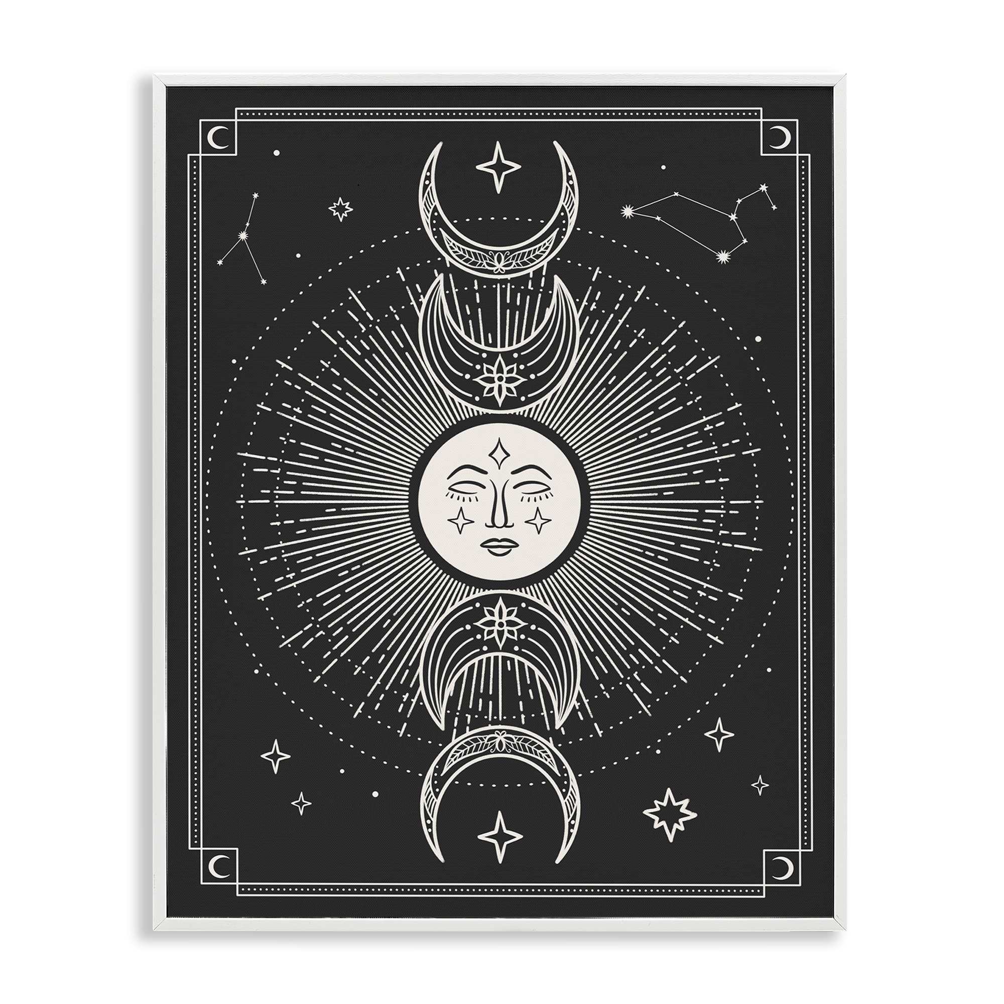 Stupell Industries Moon Cycle Pattern Astrology & Stars Painting White Framed Art Print Wall Art, 24 x 30