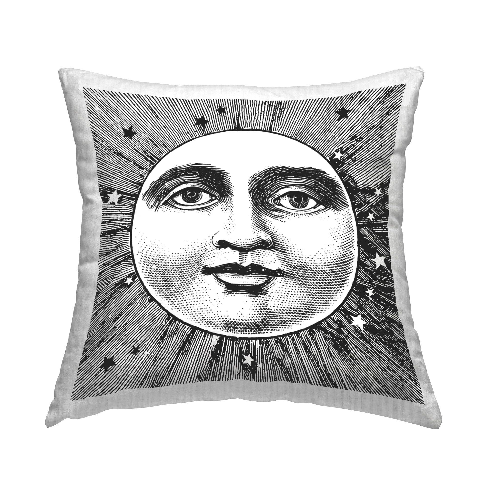 Astrology Moon Face Black and White Square Throw Pillow