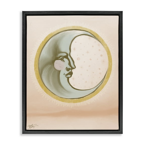 Stupell Industries Moon Face in Circle Astrology & Stars Painting Black Floater Framed Canvas Art Print Wall Art, 17 x 21