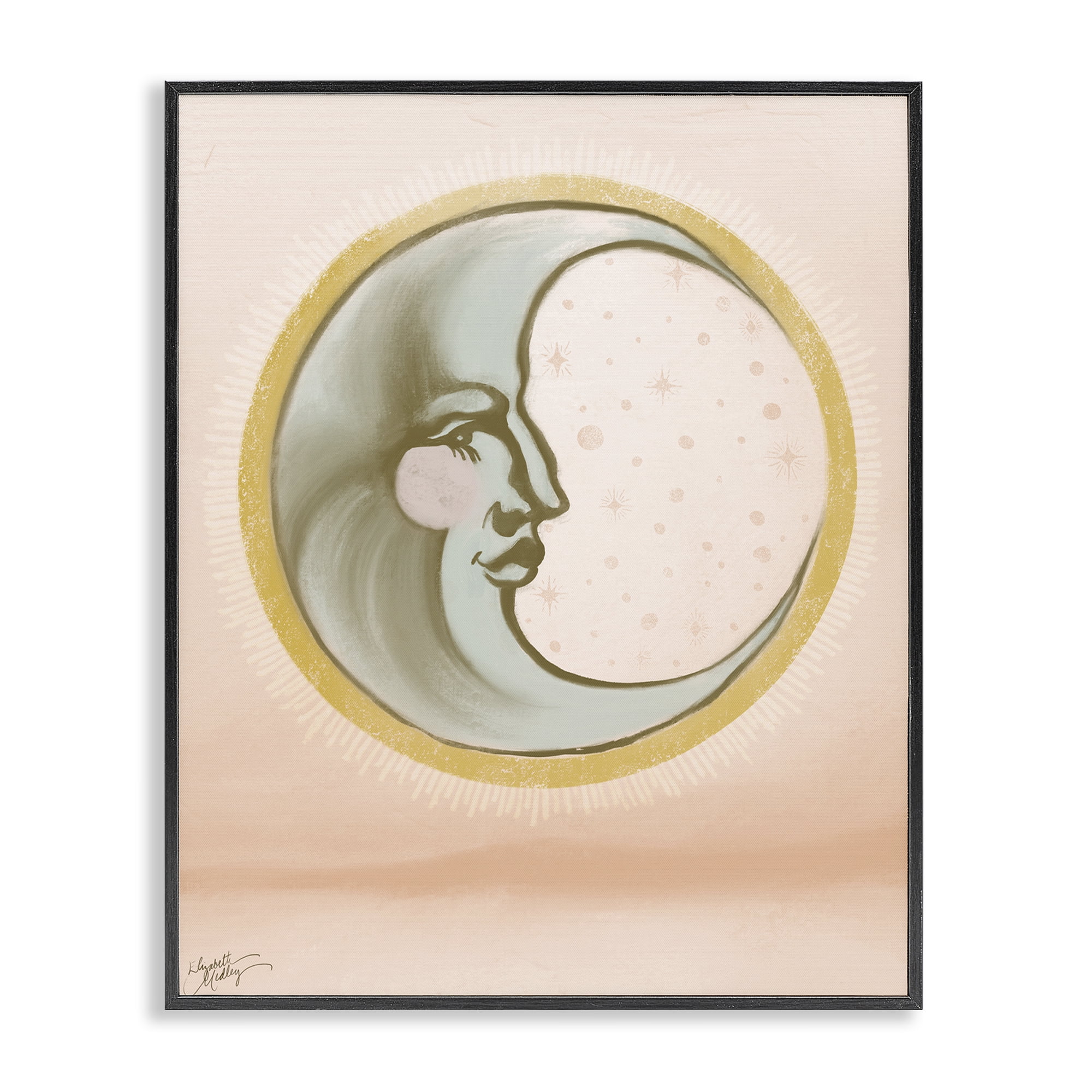 Stupell Industries Moon Face in Circle Astrology & Stars Painting Black Framed Art Print Wall Art, 16 x 20