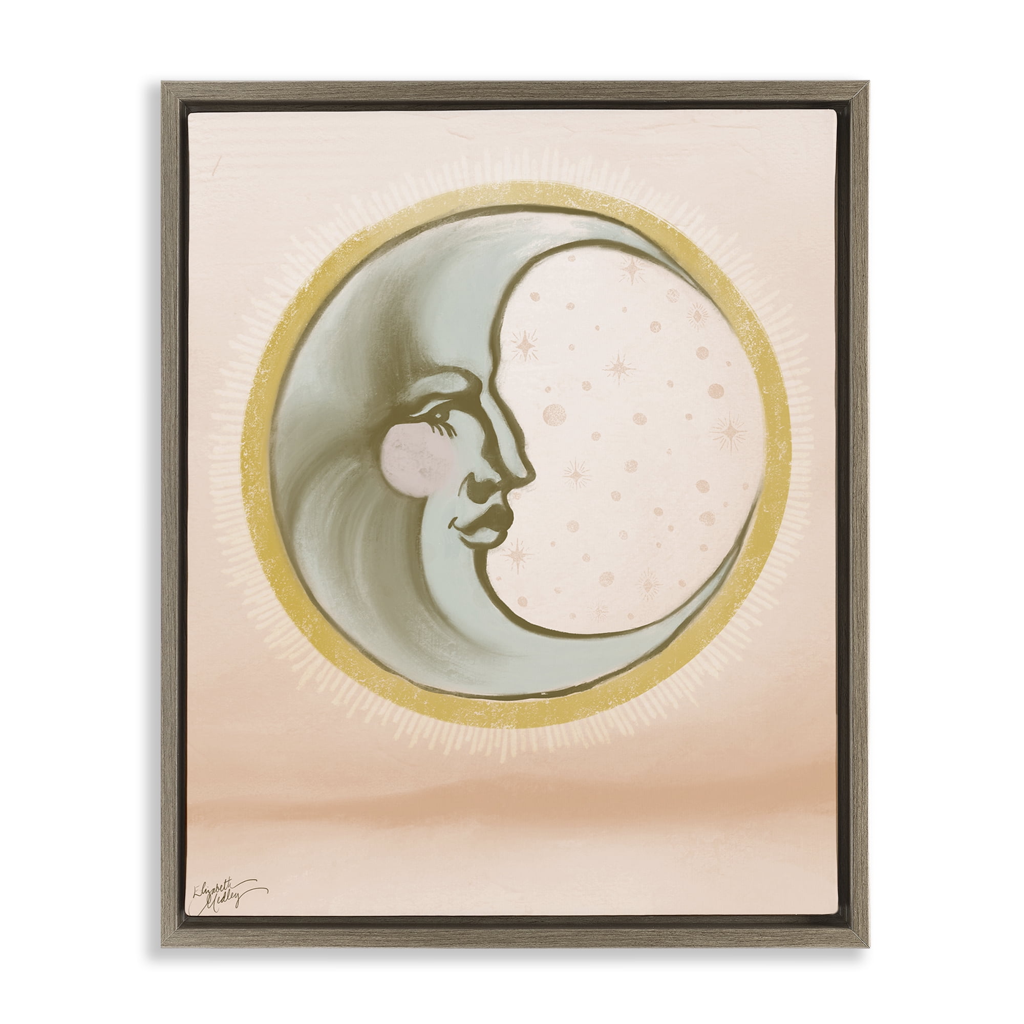Stupell Industries Moon Face in Circle Astrology & Stars Painting Brown Floater Framed Canvas Art Print Wall Art, 17 x 21